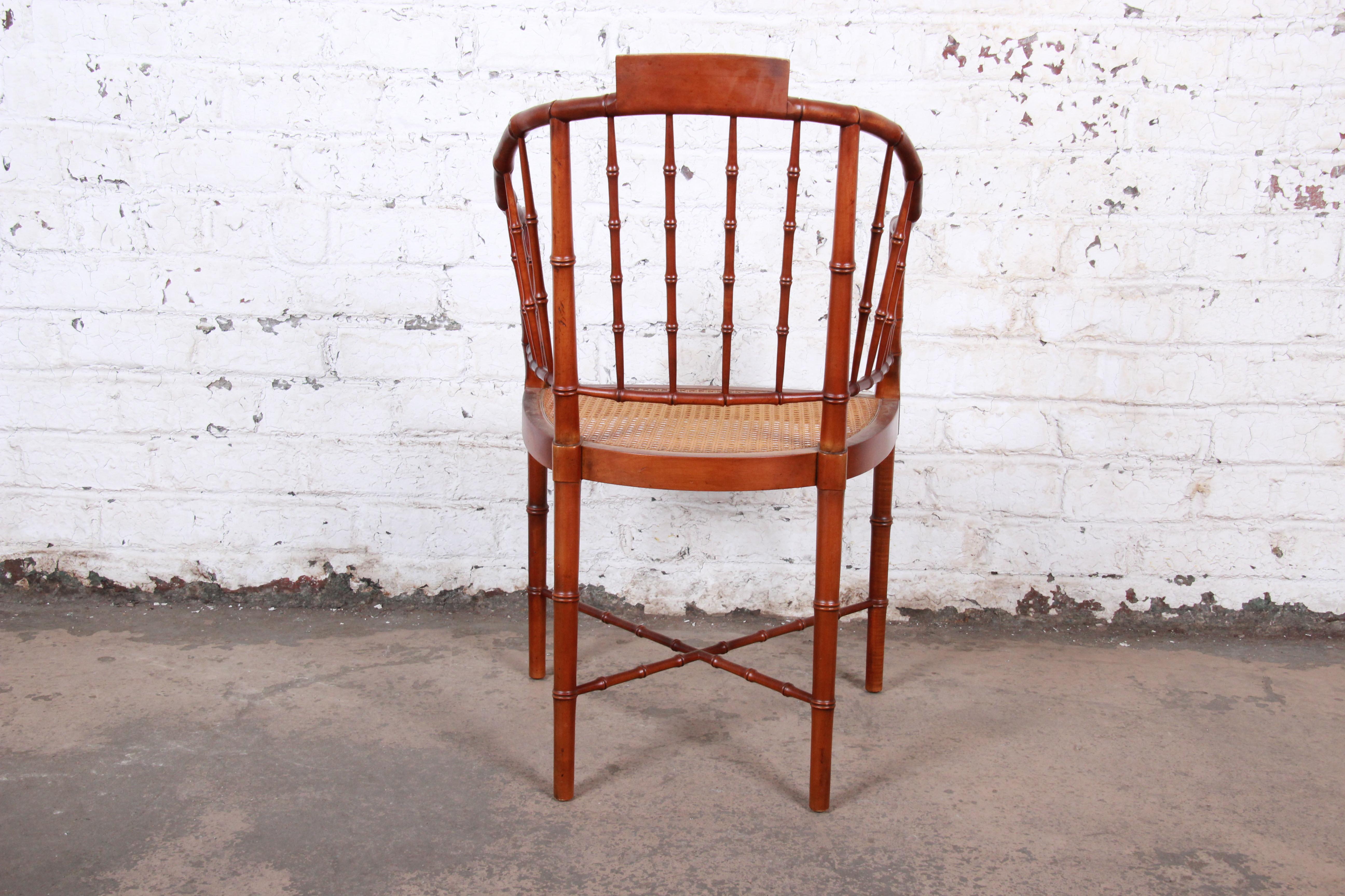 Baker Furniture Faux Bamboo and Cane Regency Armchair, 1960s In Good Condition For Sale In South Bend, IN