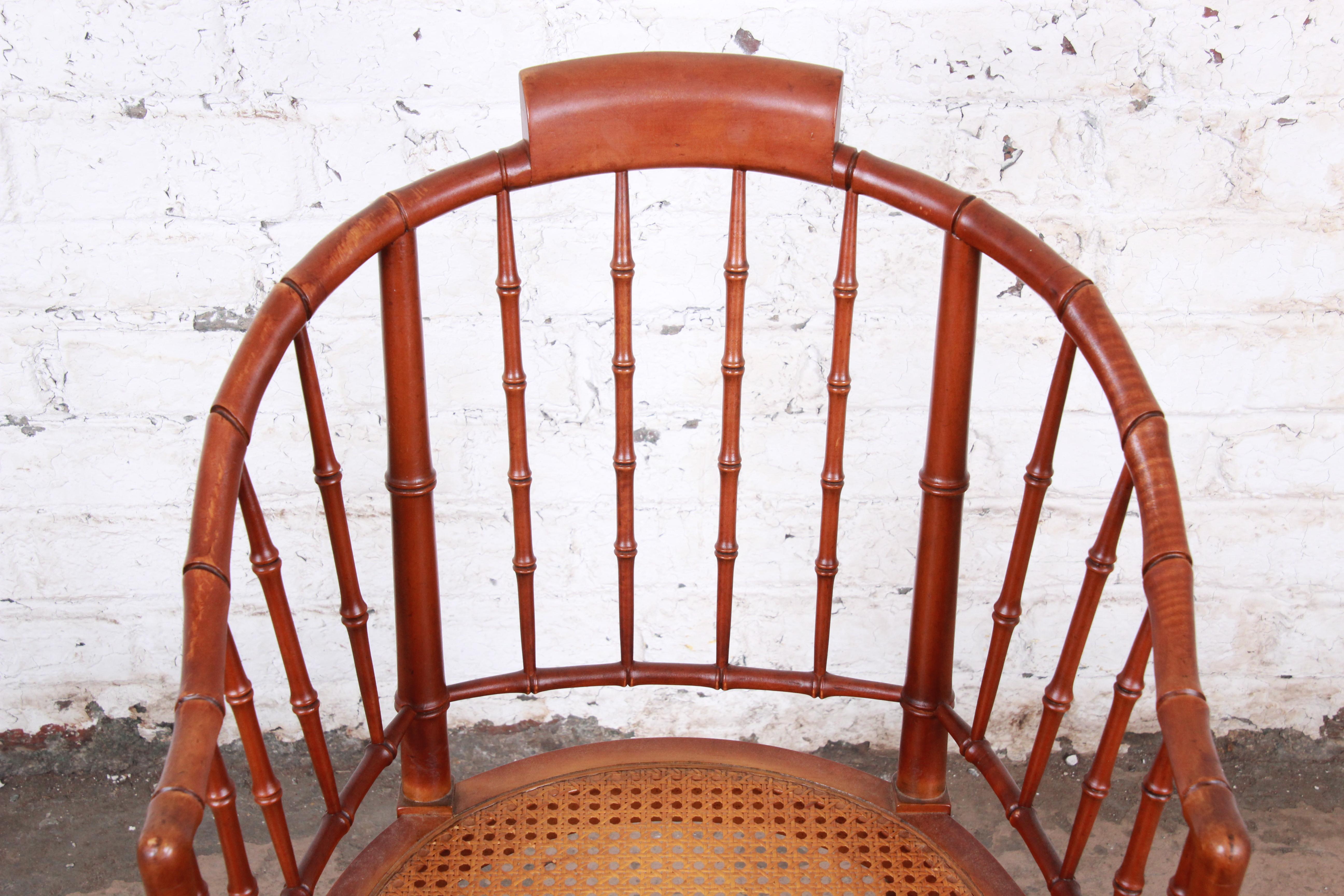 Mid-20th Century Baker Furniture Faux Bamboo and Cane Regency Armchair, 1960s For Sale