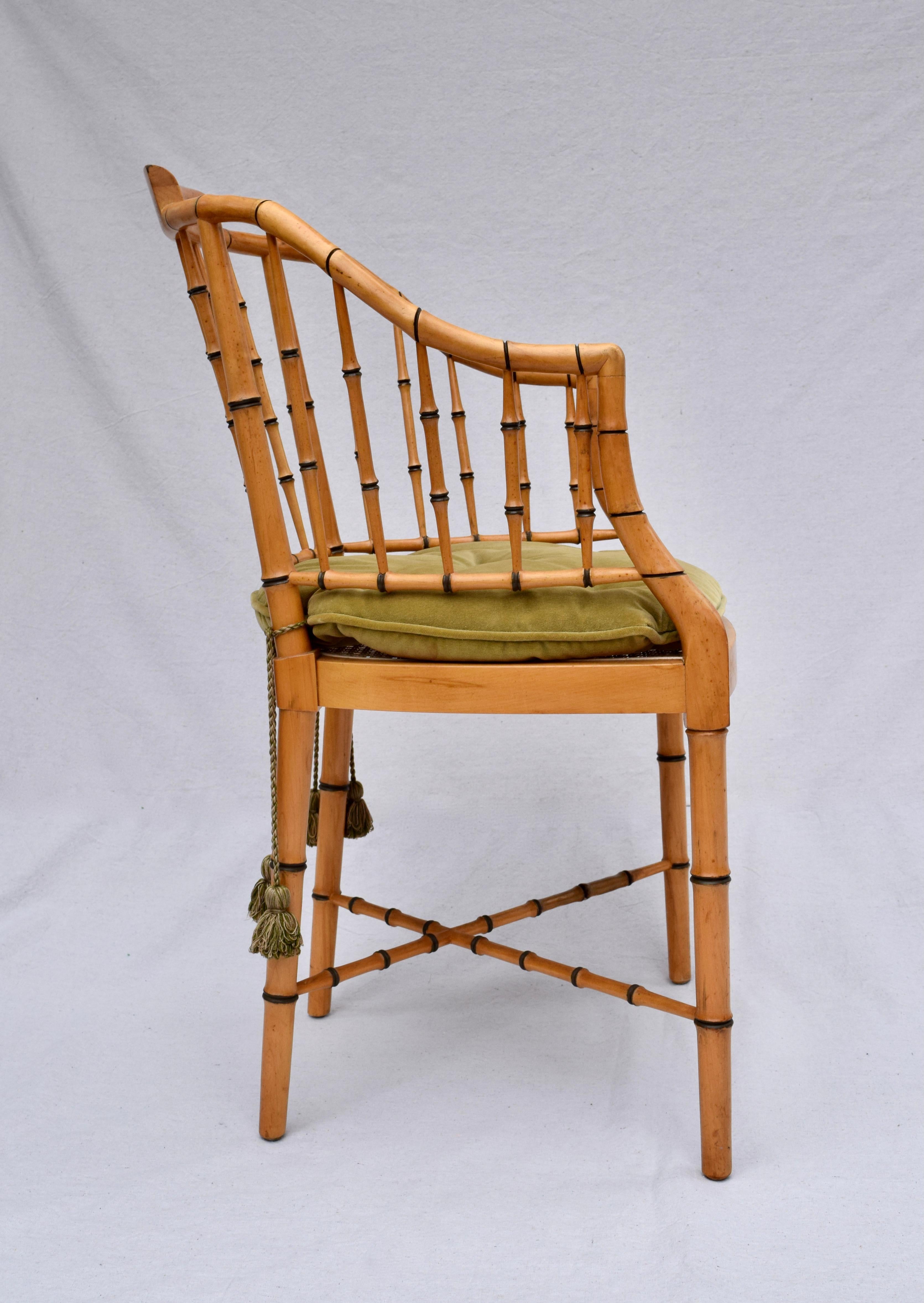 Baker Furniture Faux Bamboo and Cane Regency Armchair In Good Condition In Southampton, NJ