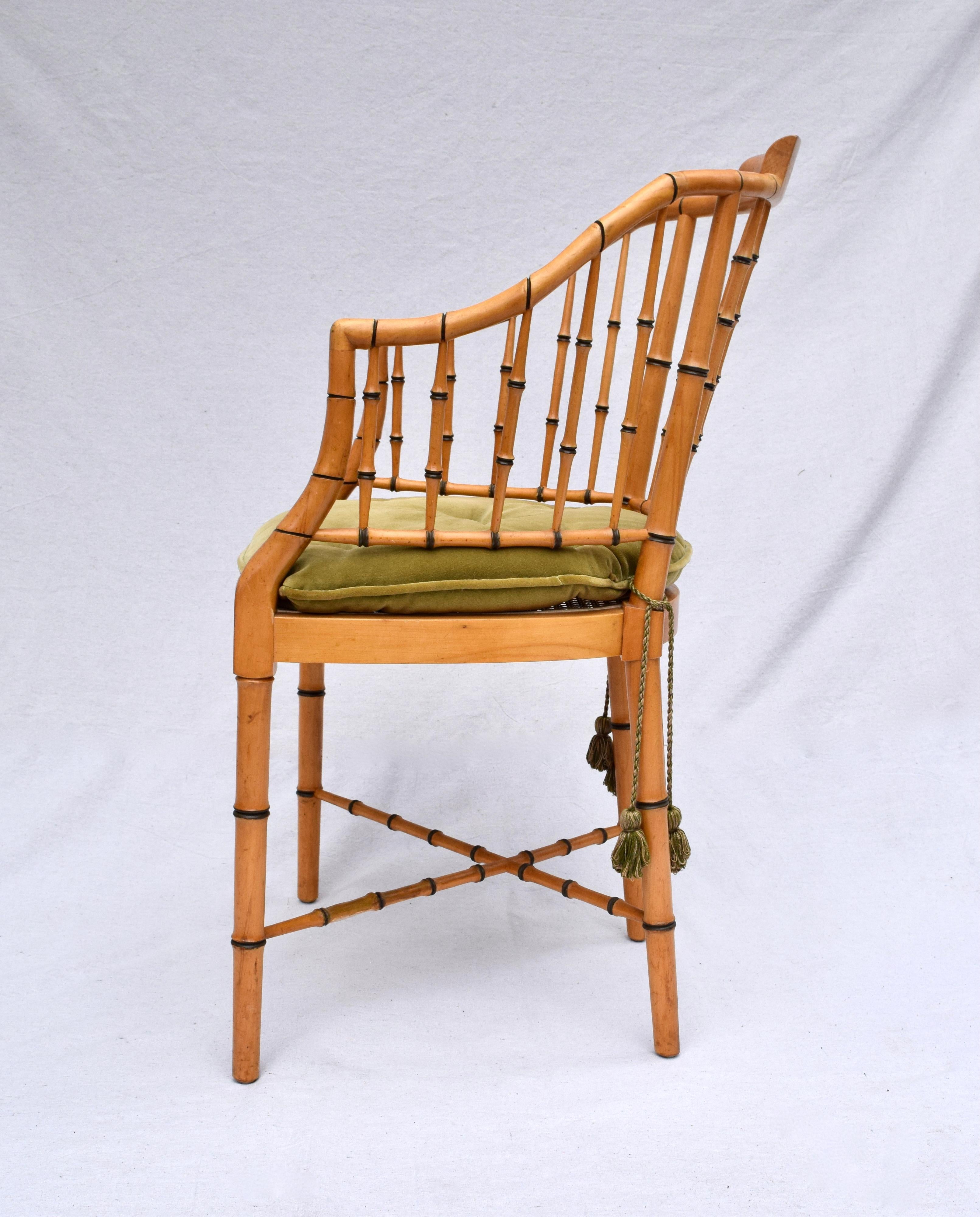 Velvet Baker Furniture Faux Bamboo and Cane Regency Armchair