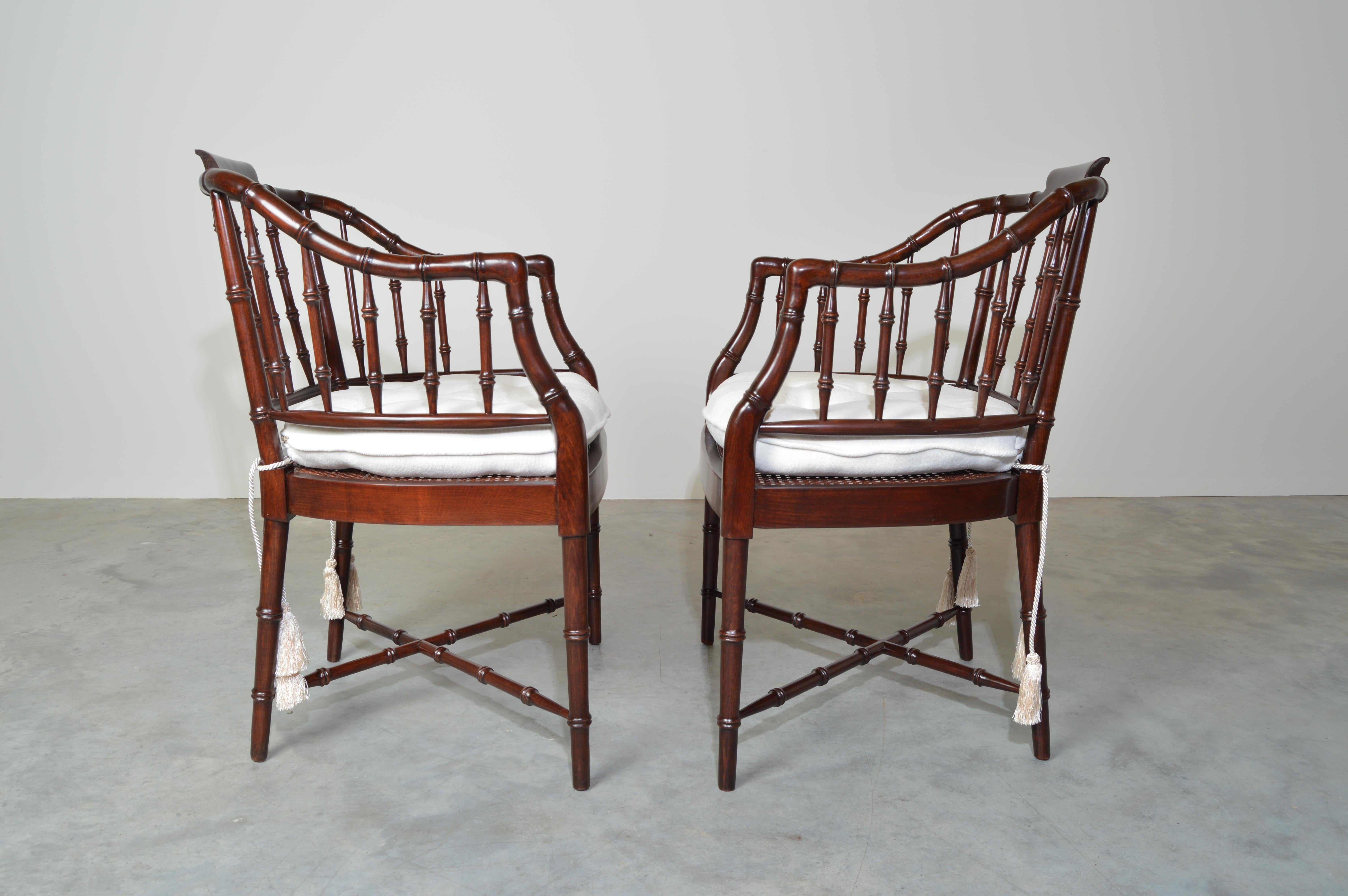 American Baker Furniture Faux Bamboo and Cane Regency Armchairs