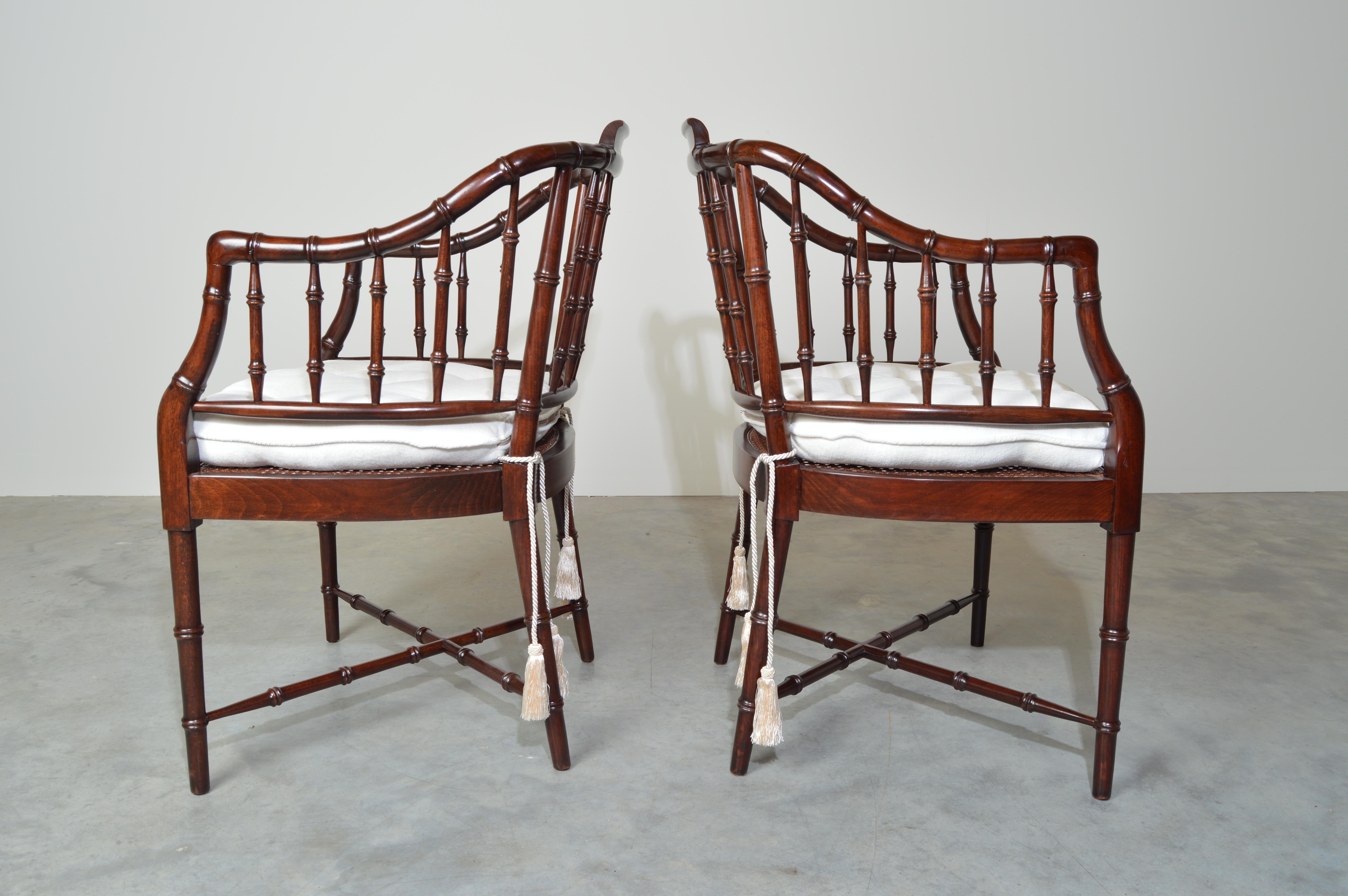 Mid-20th Century Baker Furniture Faux Bamboo and Cane Regency Armchairs