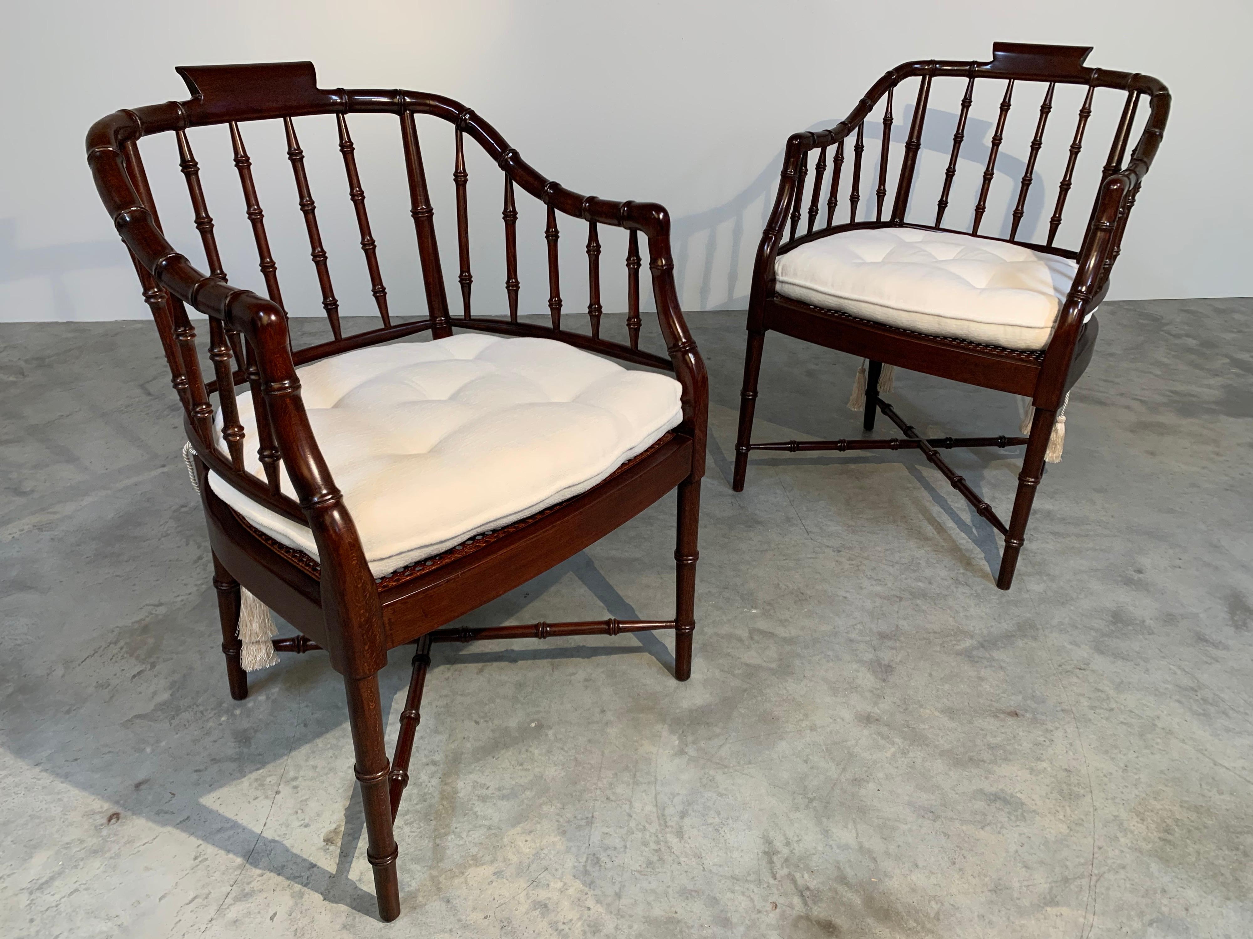 Baker Furniture Faux Bamboo and Cane Regency Armchairs 3