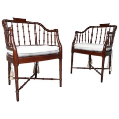 Baker Furniture Faux Bamboo and Cane Regency Armchairs