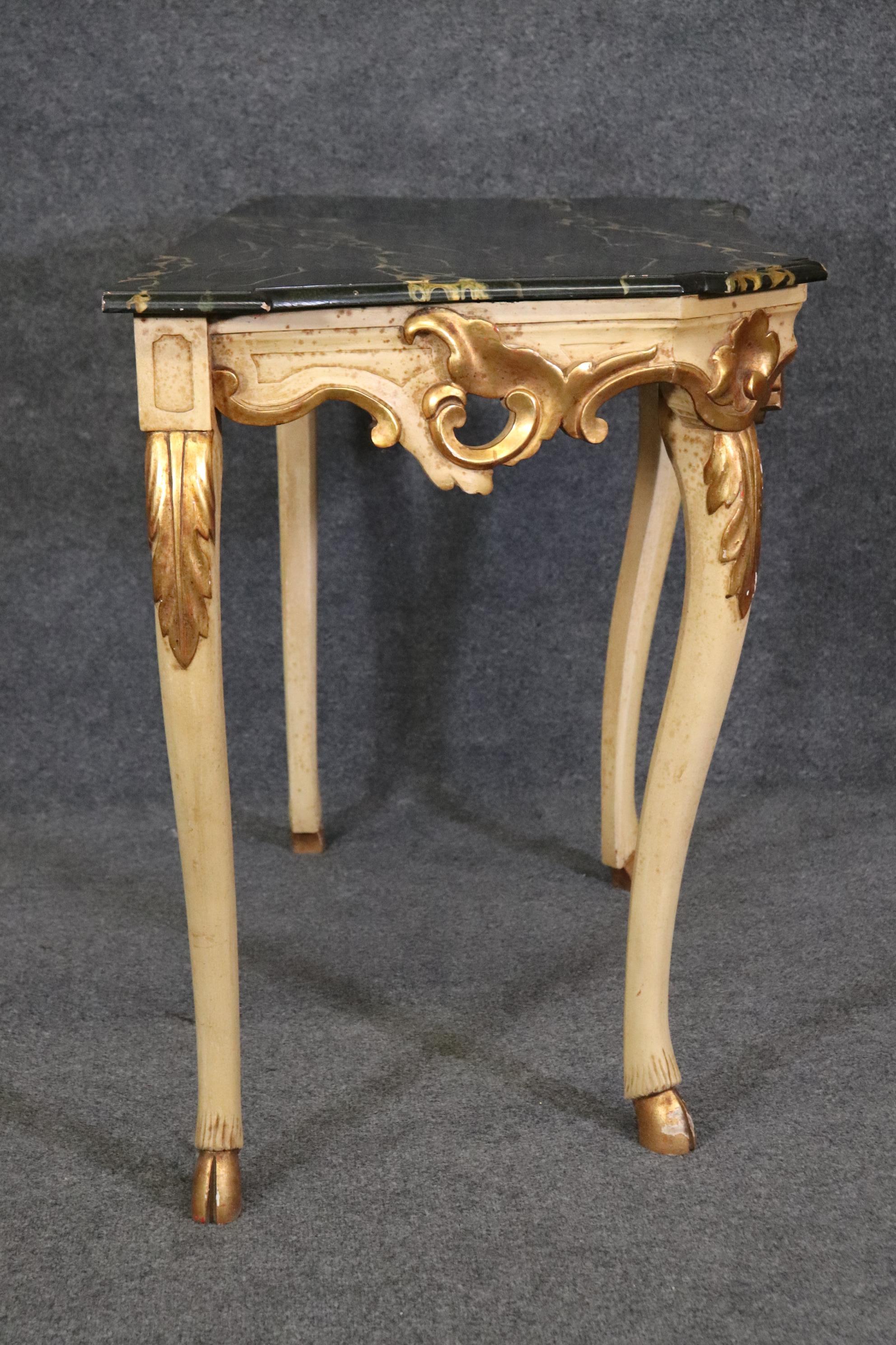 Walnut Baker Furniture Faux Marble Paint Decorated French Louis XV Console Table For Sale