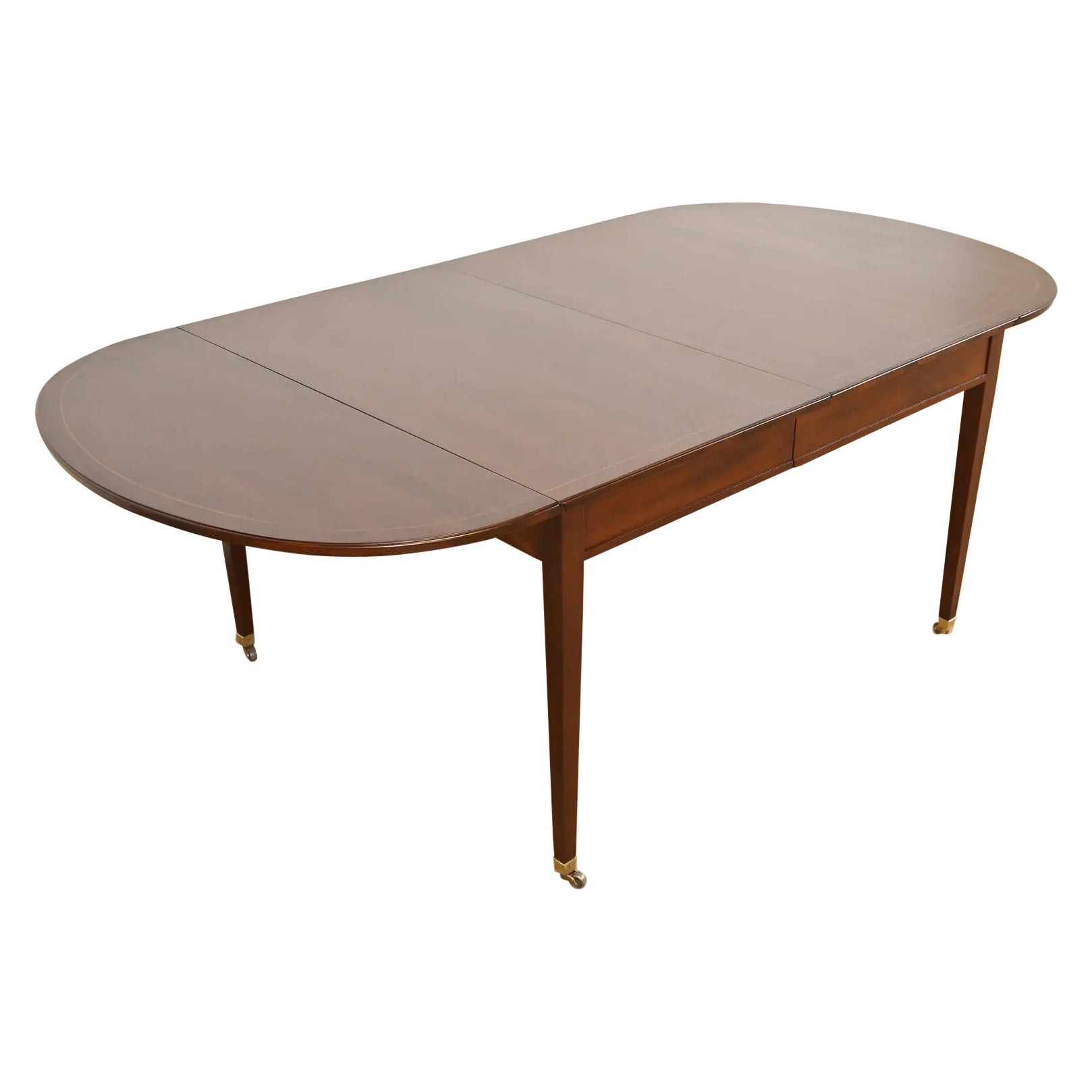 Baker Furniture Federal Banded Mahogany Drop Leaf Dining Table, Newly Refinished