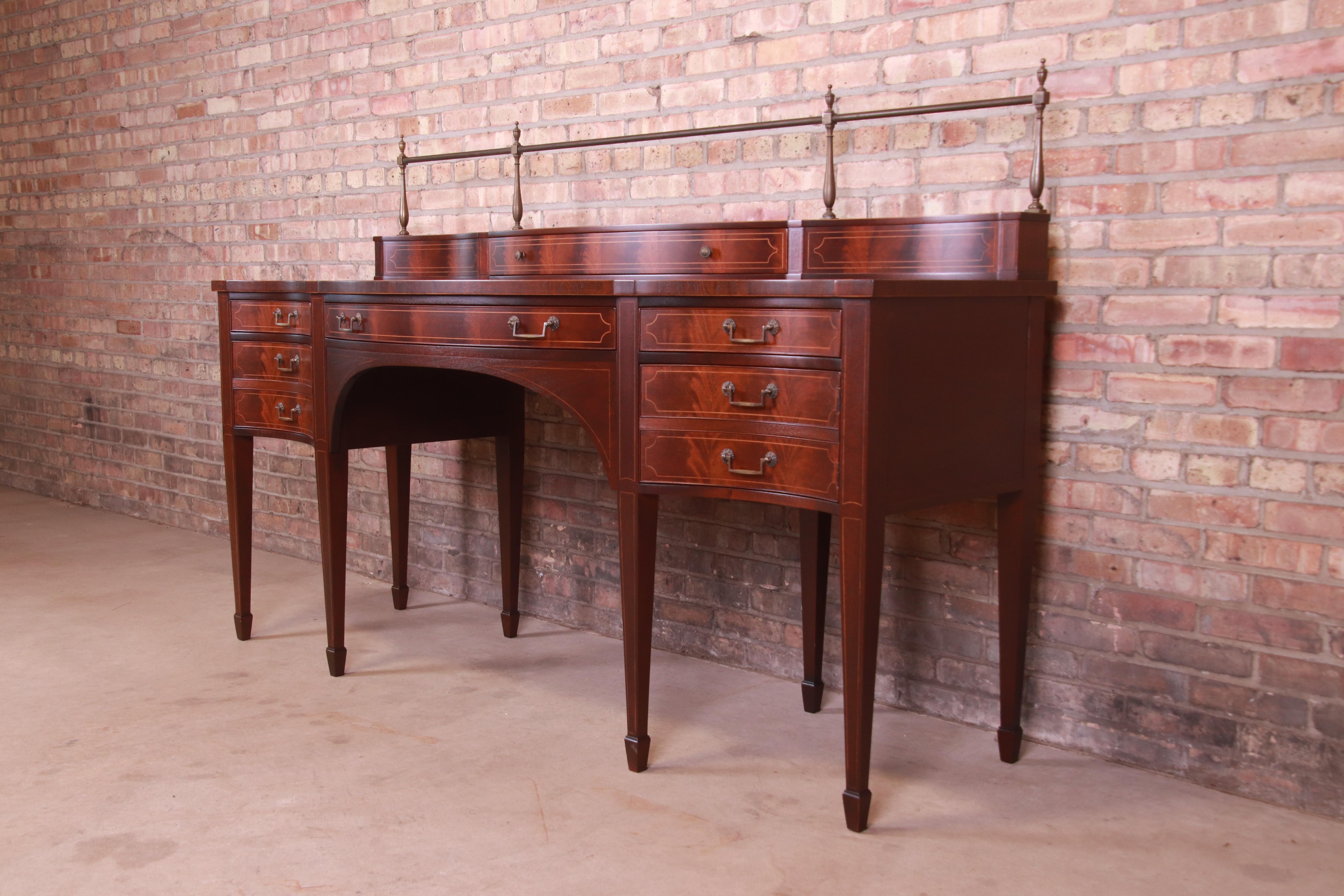 Baker Furniture Federal Flame Mahogany Bow Front Sideboard Credenza, Refinished In Good Condition In South Bend, IN