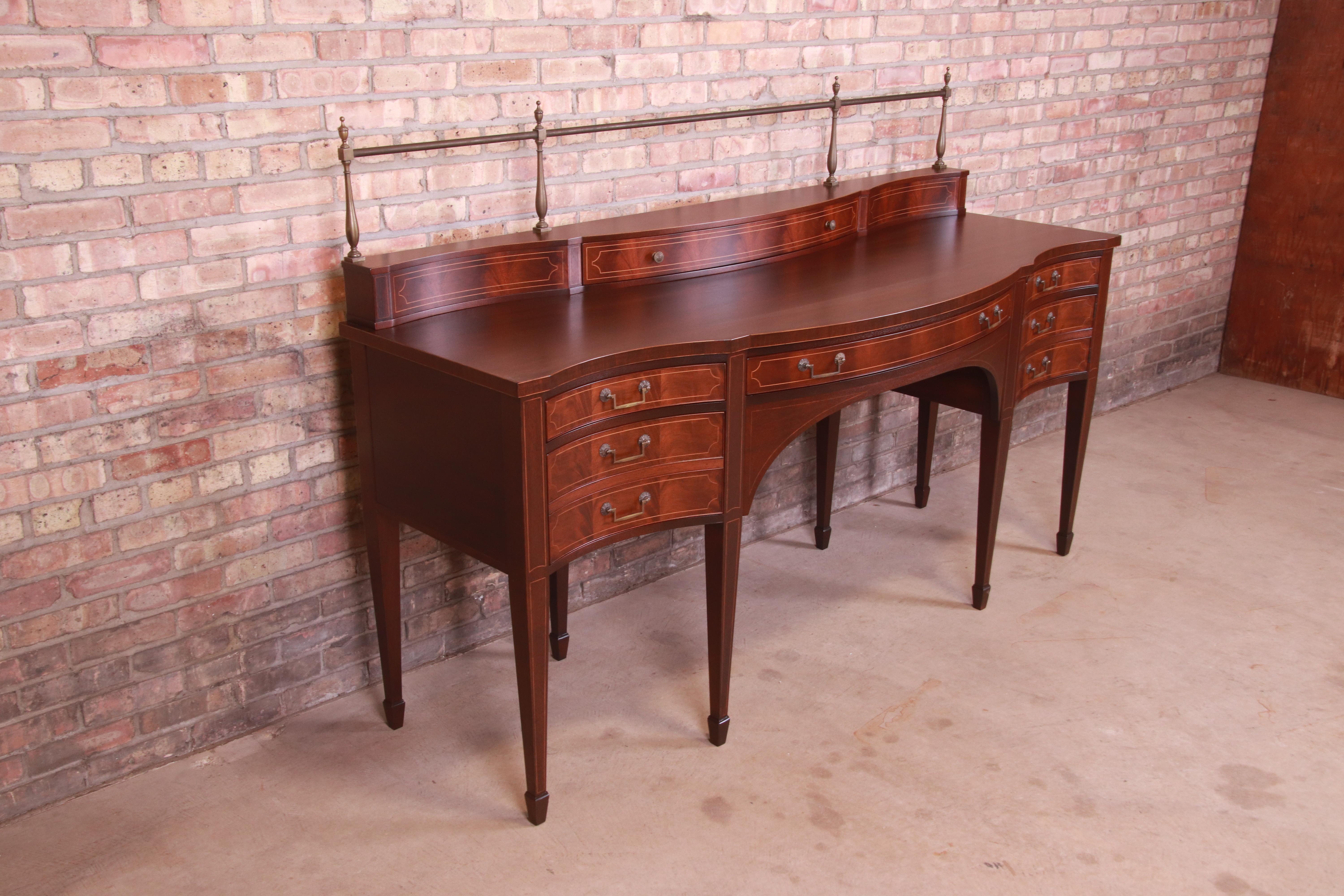Brass Baker Furniture Federal Flame Mahogany Bow Front Sideboard Credenza, Refinished
