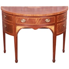 Baker Furniture Federal Inlaid Mahogany and Satinwood Demilune Sideboard Cabinet