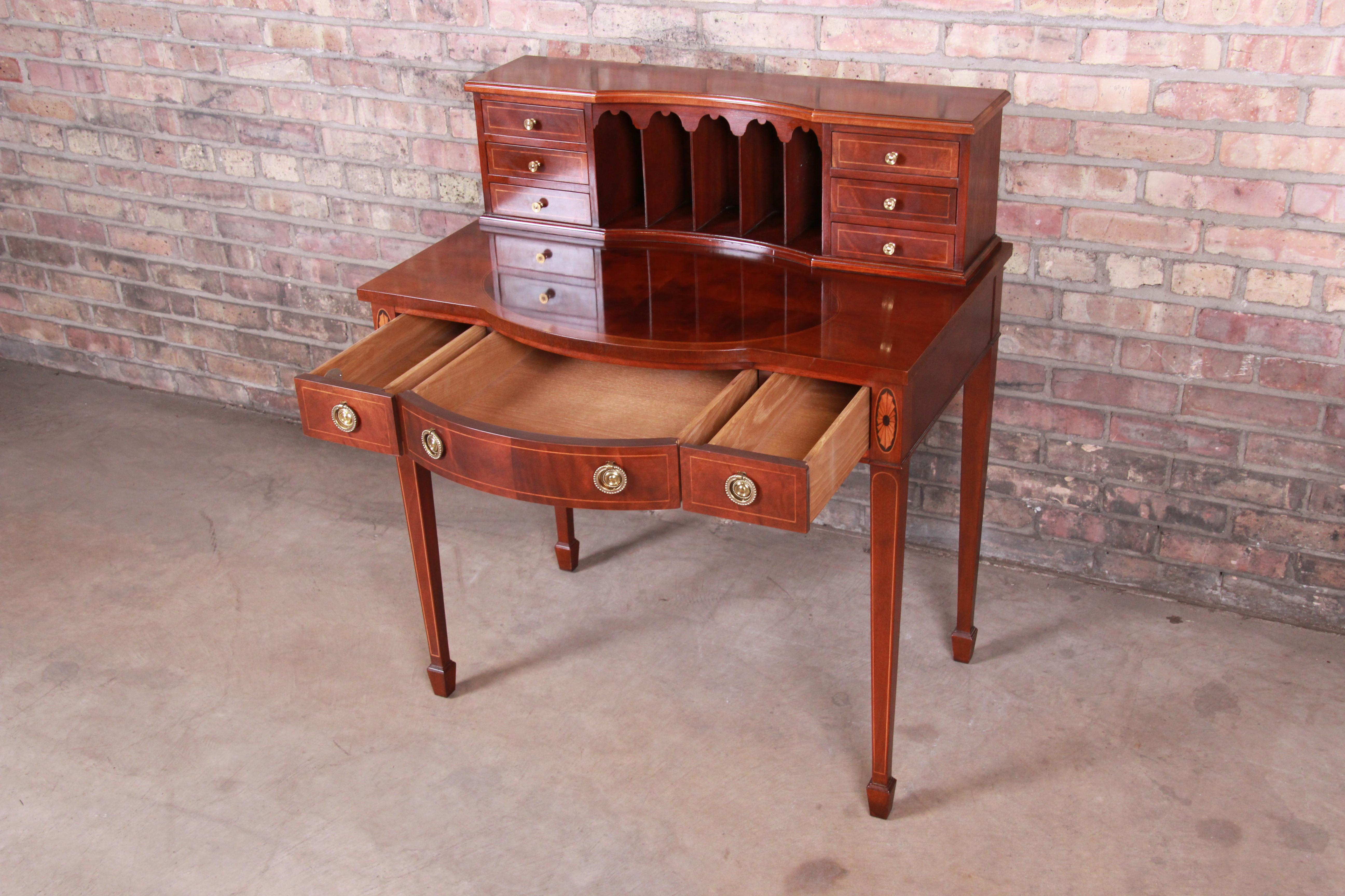 Baker Furniture Federal Inlaid Mahogany Bow Front Ladies Writing Desk 1