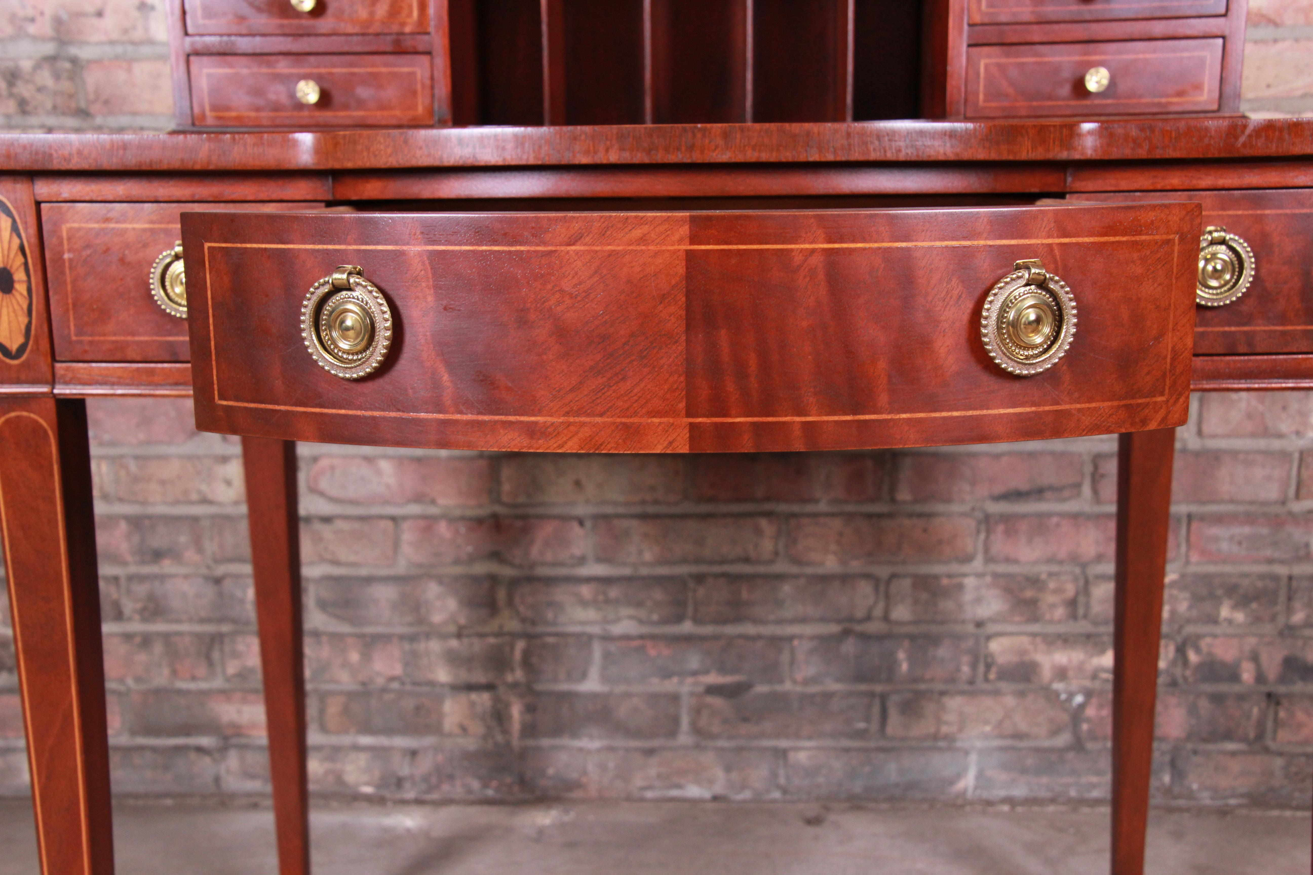 Baker Furniture Federal Inlaid Mahogany Bow Front Ladies Writing Desk 2