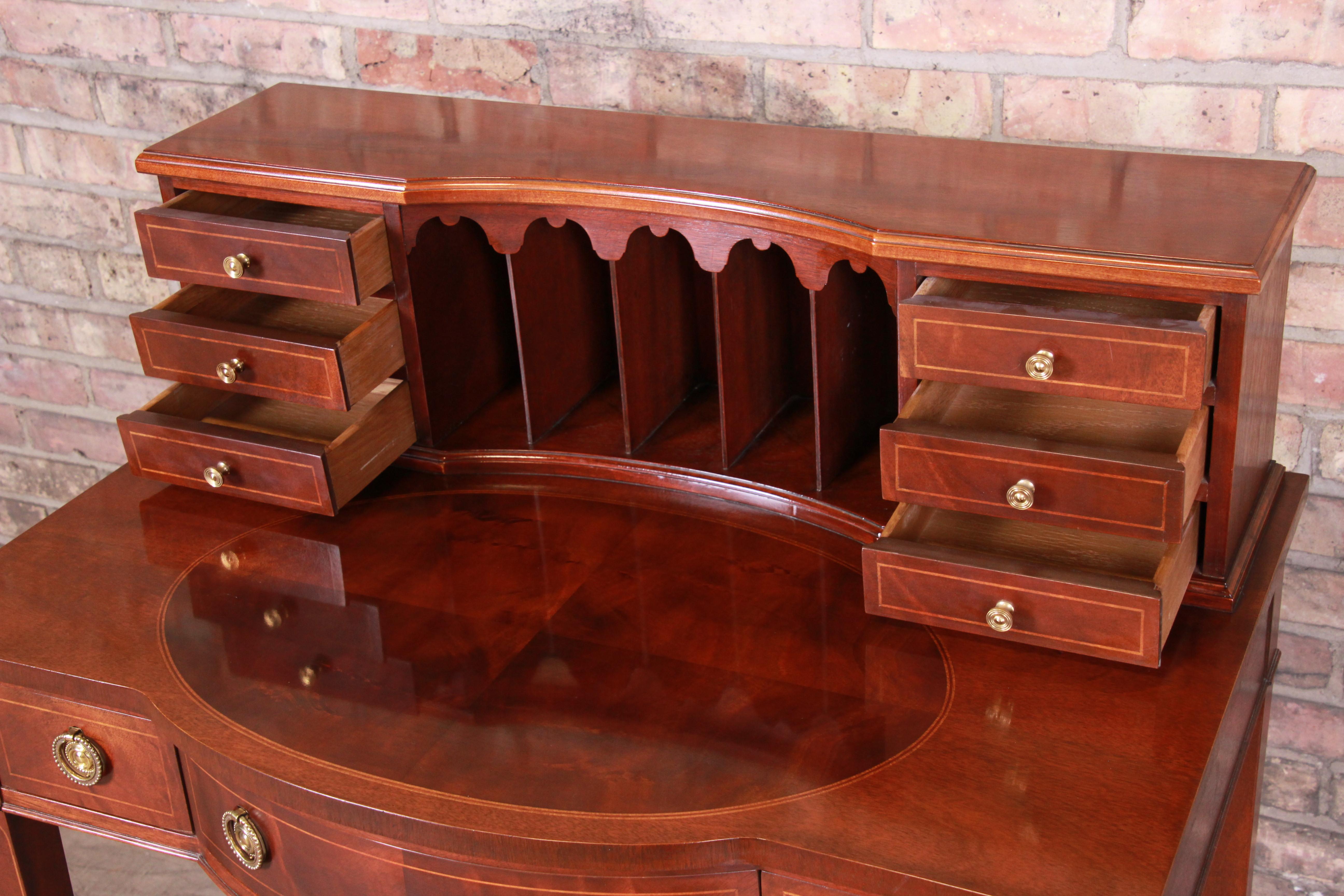 Baker Furniture Federal Inlaid Mahogany Bow Front Ladies Writing Desk 4