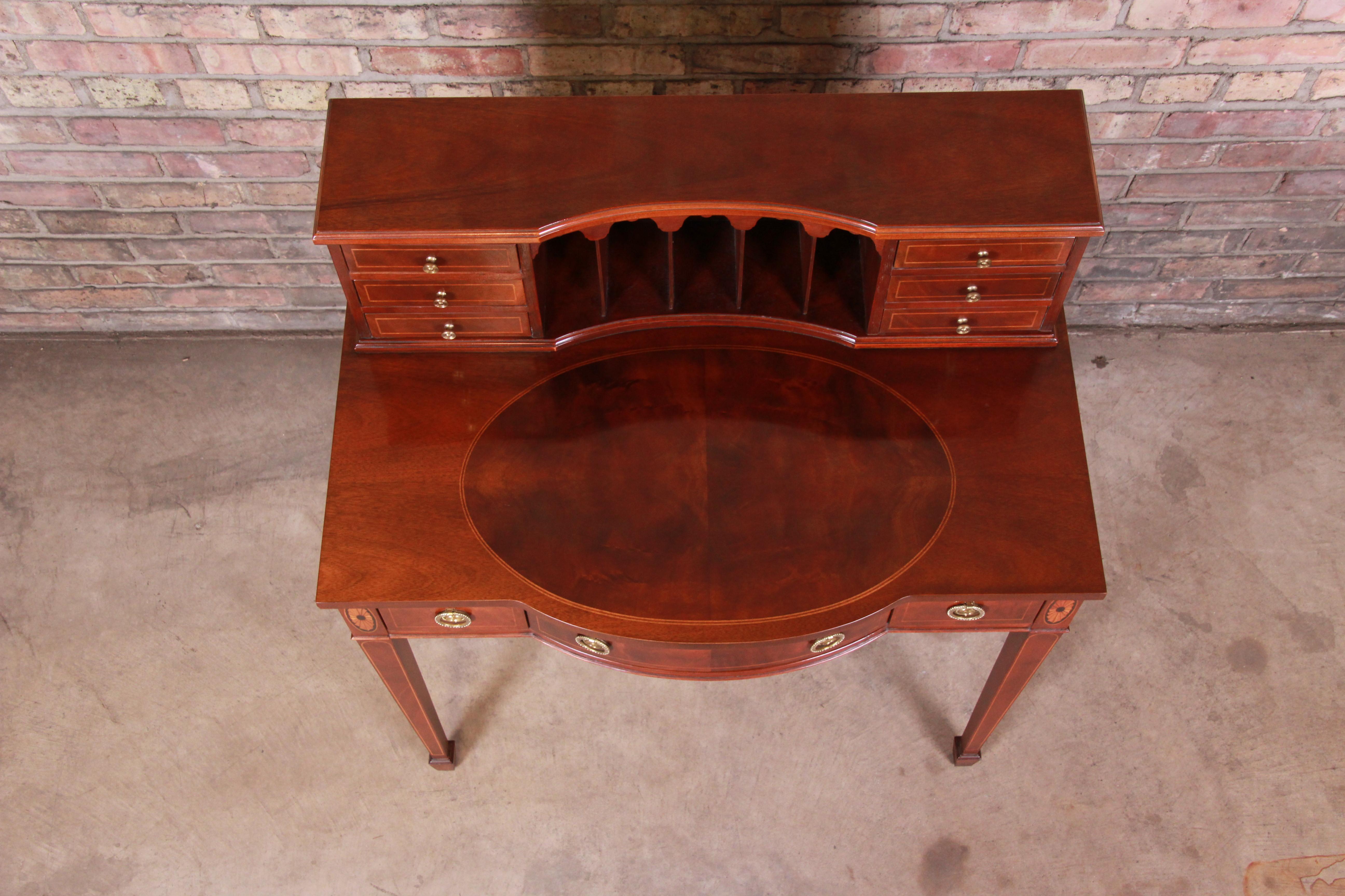 American Baker Furniture Federal Inlaid Mahogany Bow Front Ladies Writing Desk