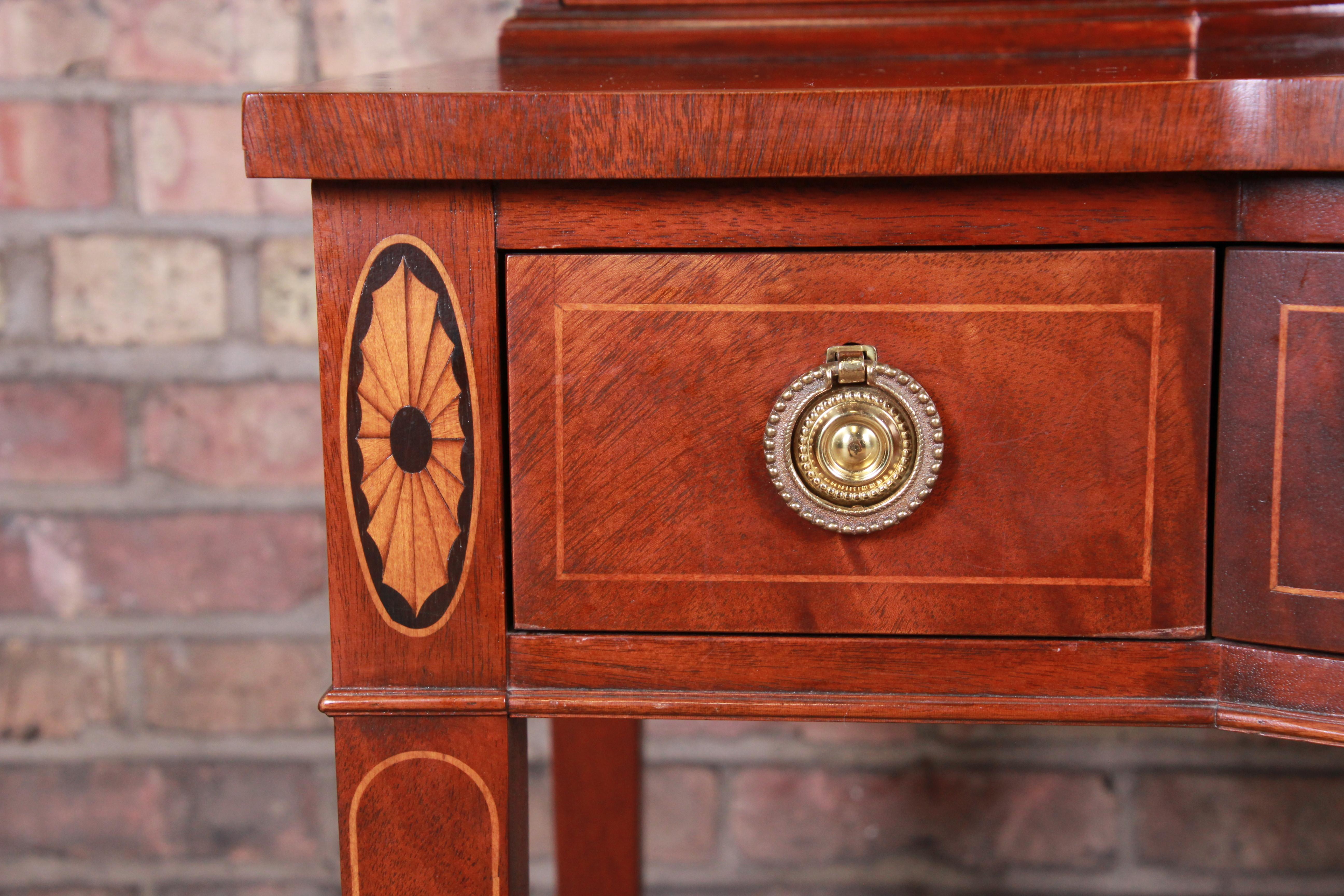 20th Century Baker Furniture Federal Inlaid Mahogany Bow Front Ladies Writing Desk