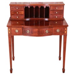 Baker Furniture Federal Inlaid Mahogany Bow Front Ladies Writing Desk