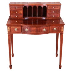 Vintage Baker Furniture Federal Inlaid Mahogany Bow Front Ladies Writing Desk