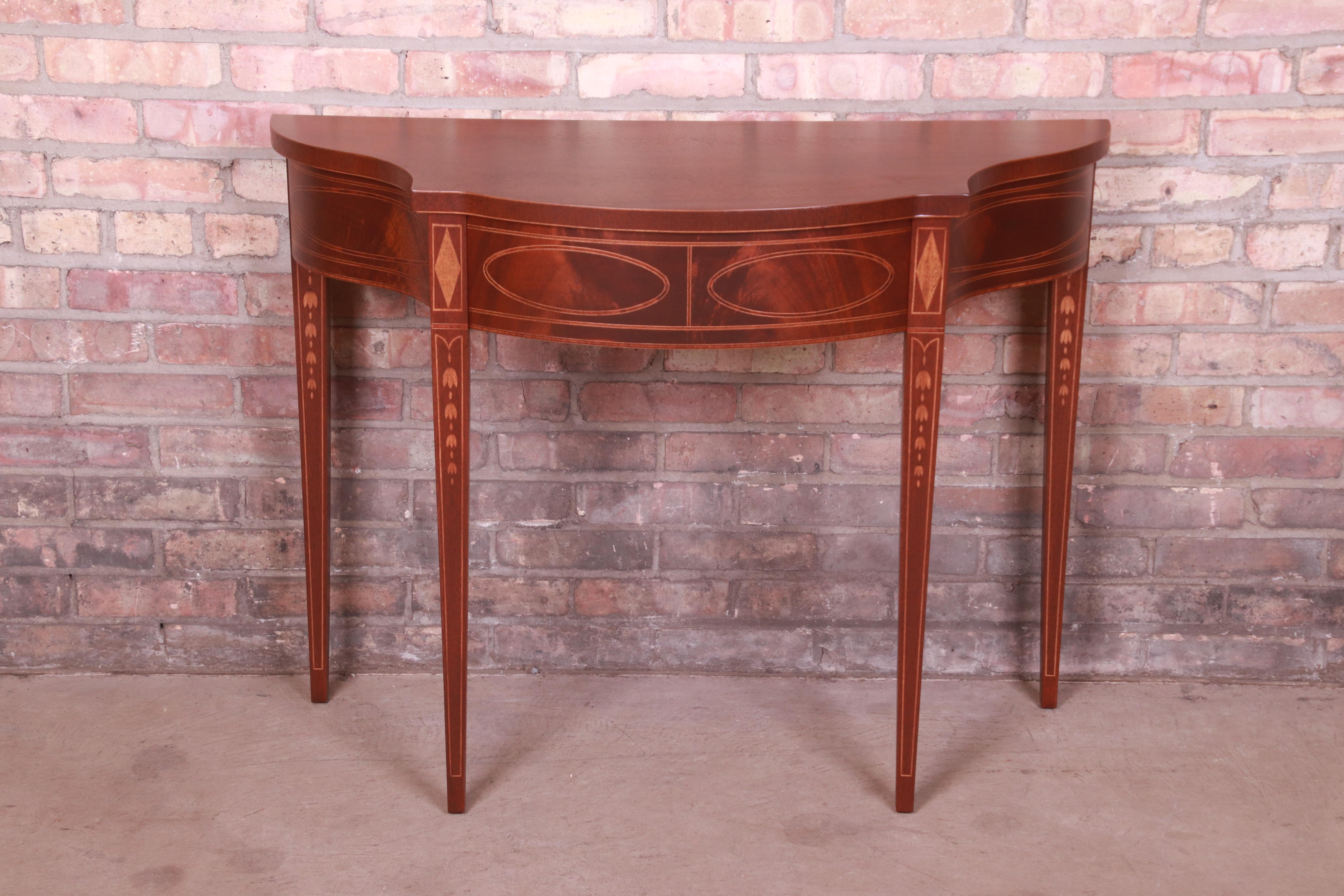 American Baker Furniture Federal Inlaid Mahogany Console or Entry Table, Newly Refinished For Sale