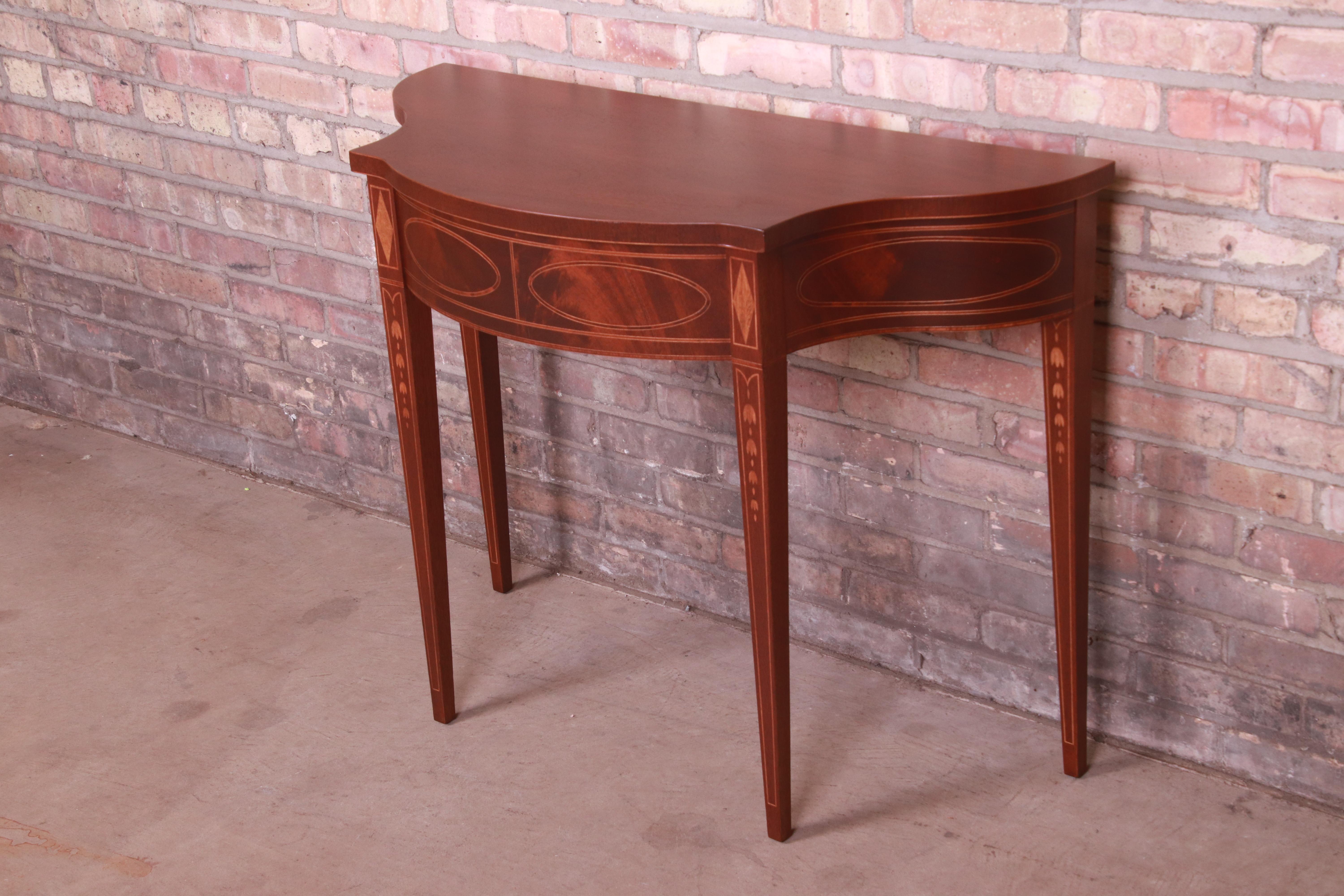 Baker Furniture Federal Inlaid Mahogany Console or Entry Table, Newly Refinished In Good Condition For Sale In South Bend, IN