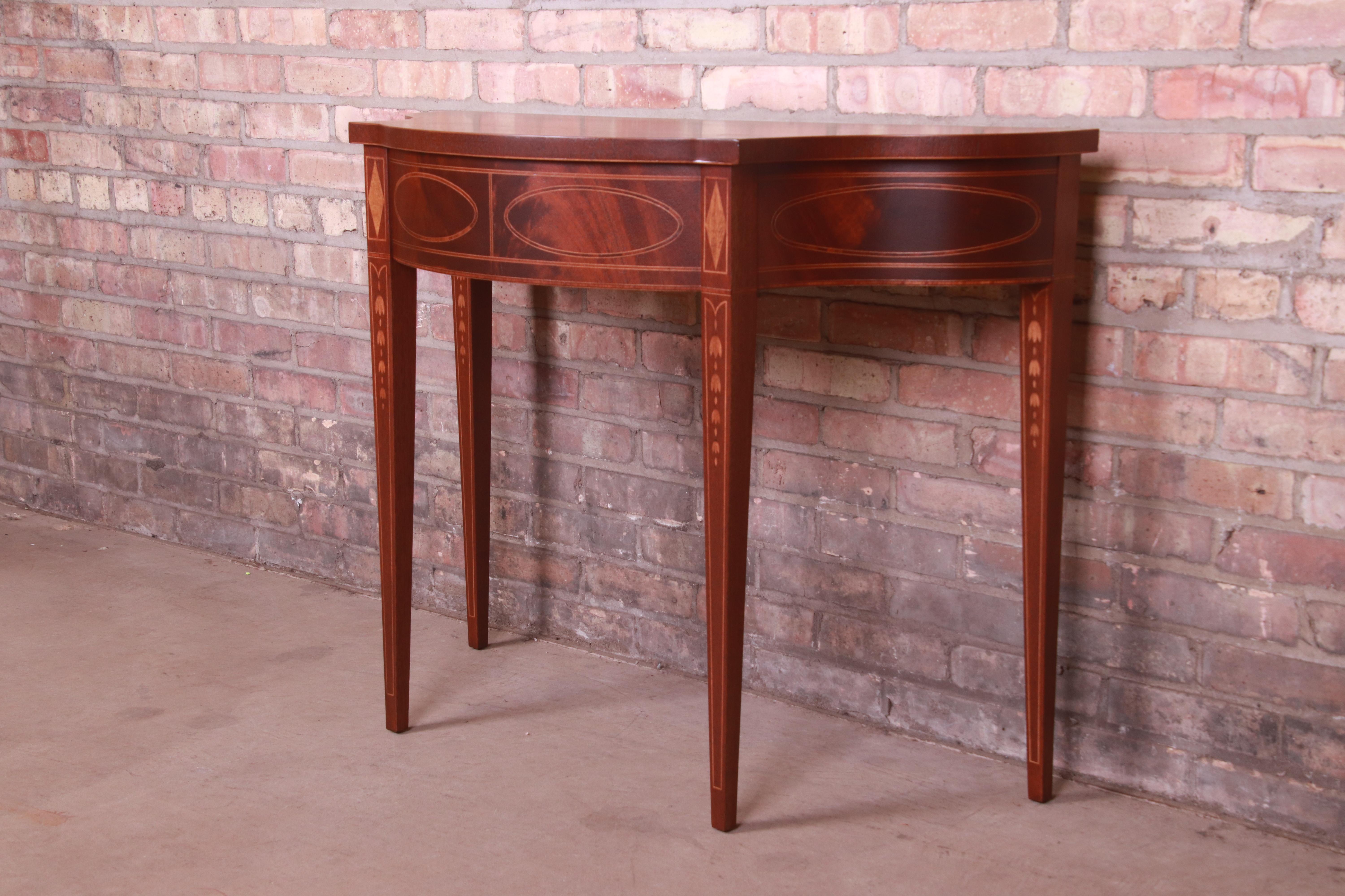20th Century Baker Furniture Federal Inlaid Mahogany Console or Entry Table, Newly Refinished For Sale