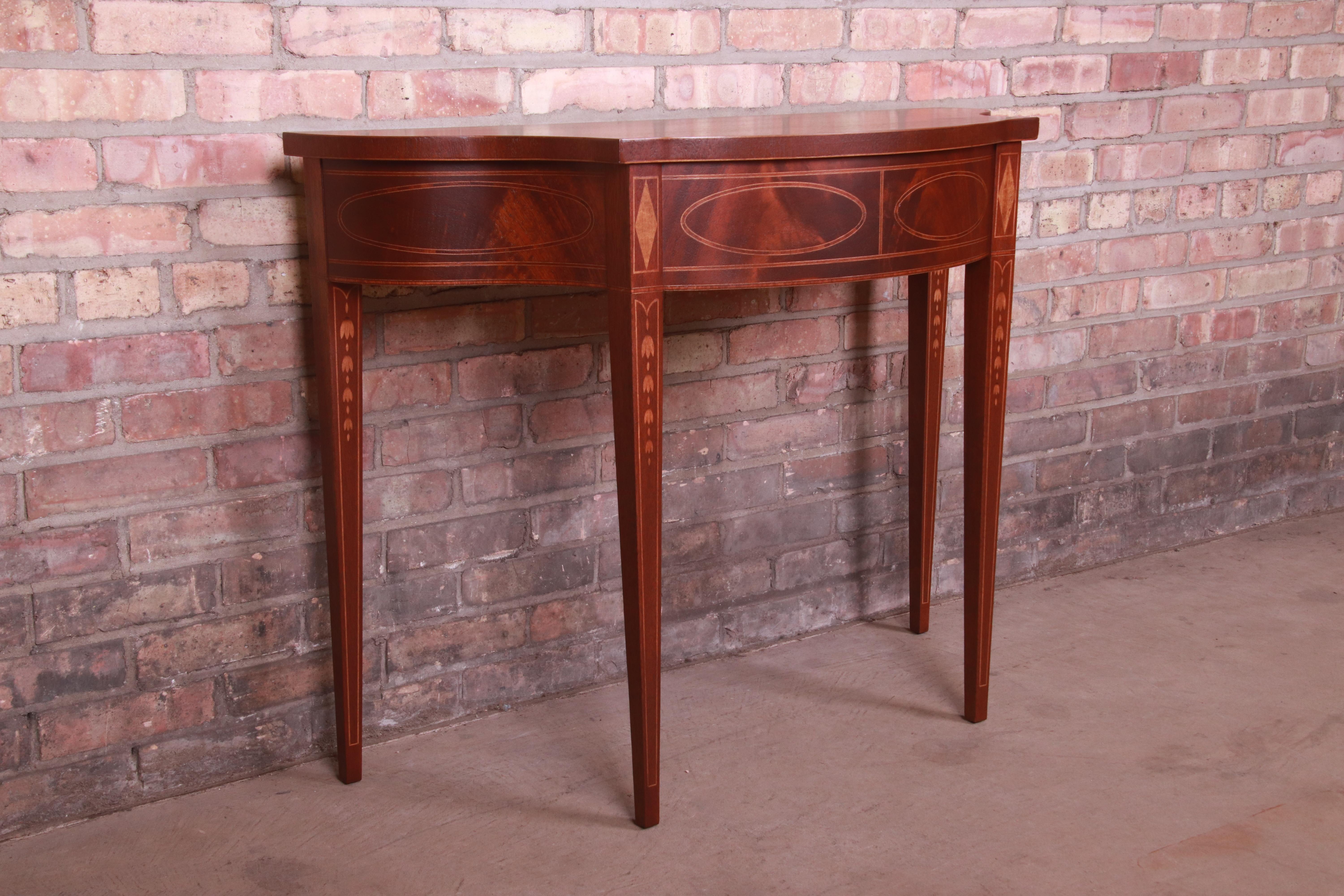 Baker Furniture Federal Inlaid Mahogany Console or Entry Table, Newly Refinished For Sale 1