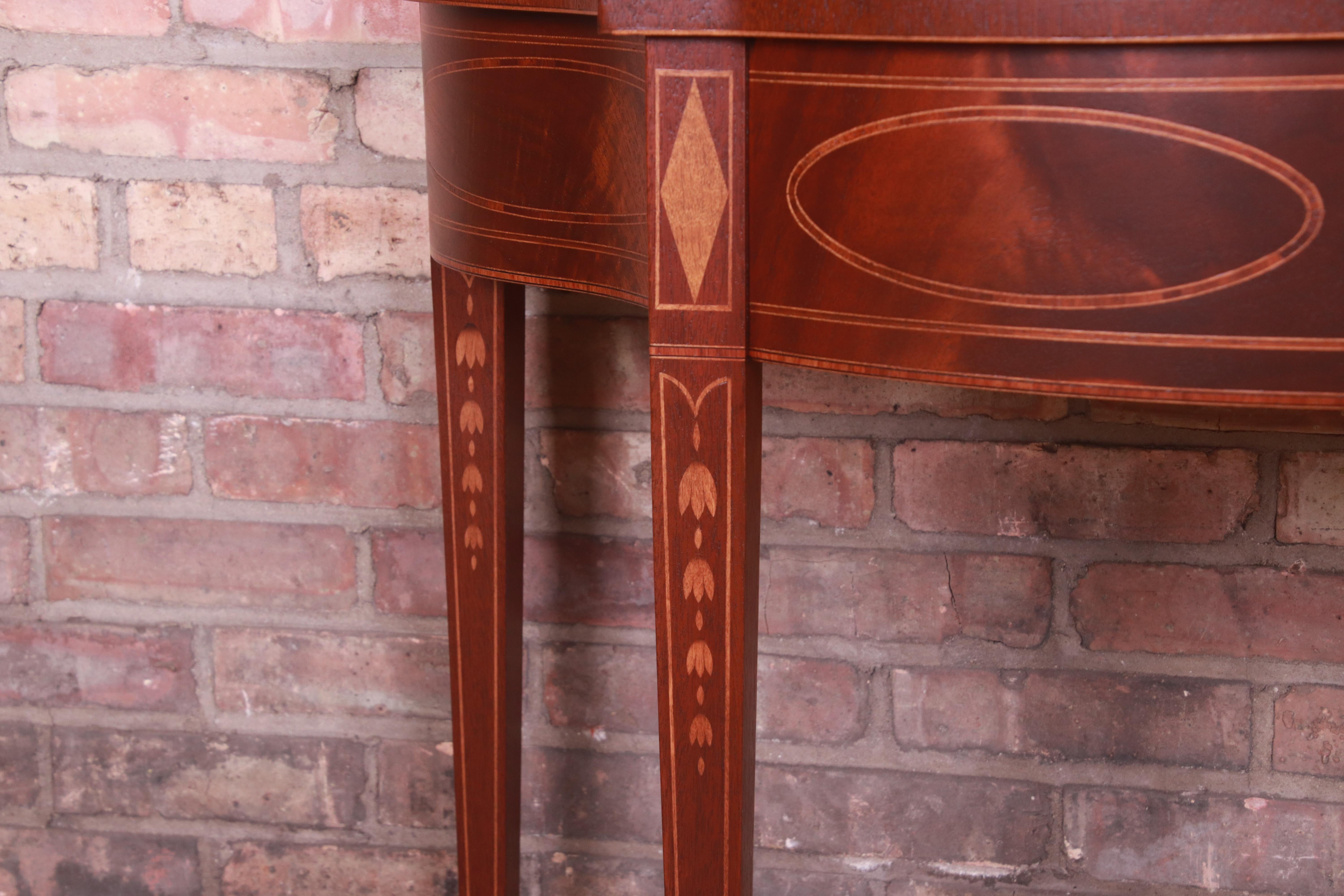 Baker Furniture Federal Inlaid Mahogany Console or Entry Table, Newly Refinished For Sale 3