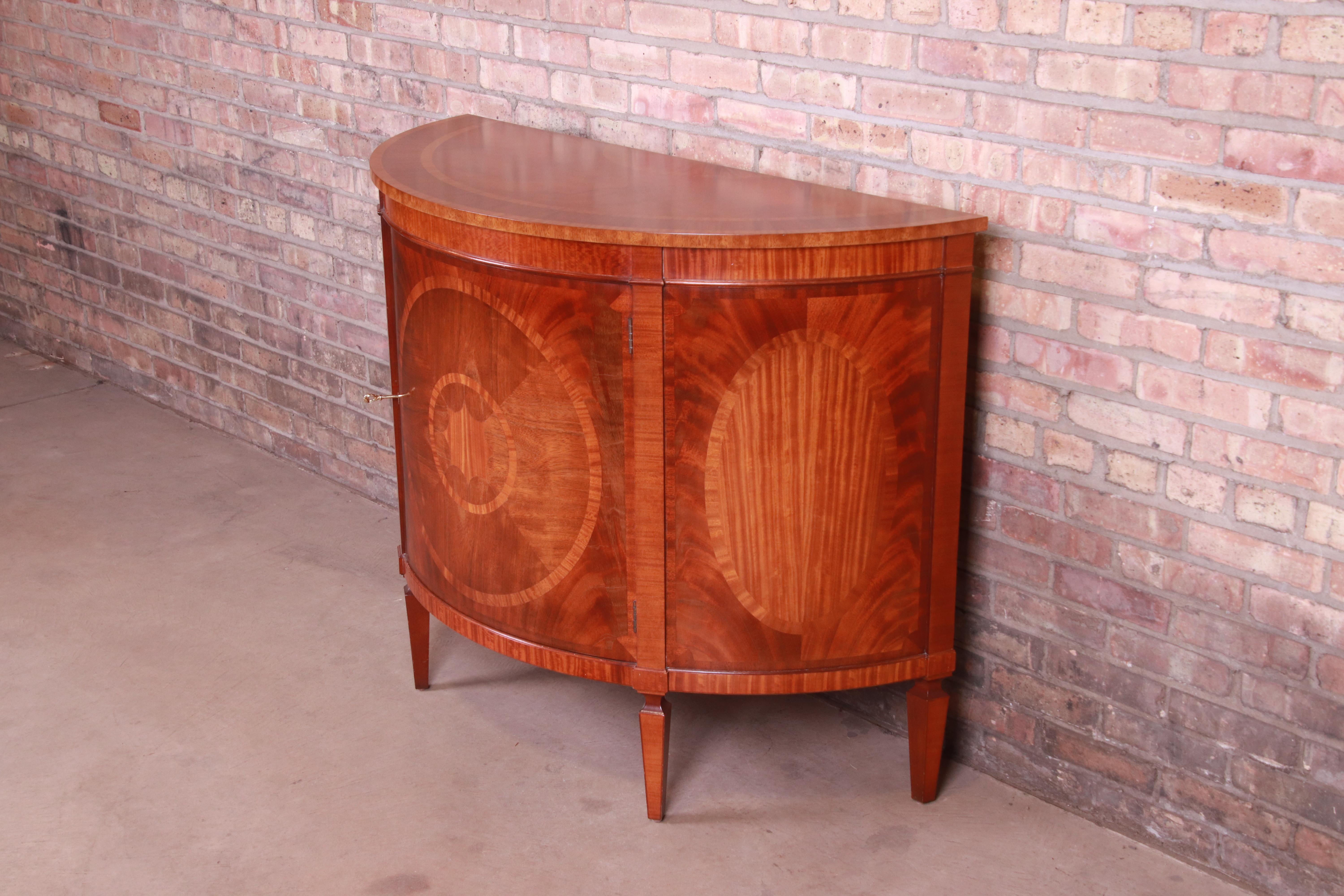 American Baker Furniture Federal Inlaid Mahogany Demilune Cabinet or Sideboard