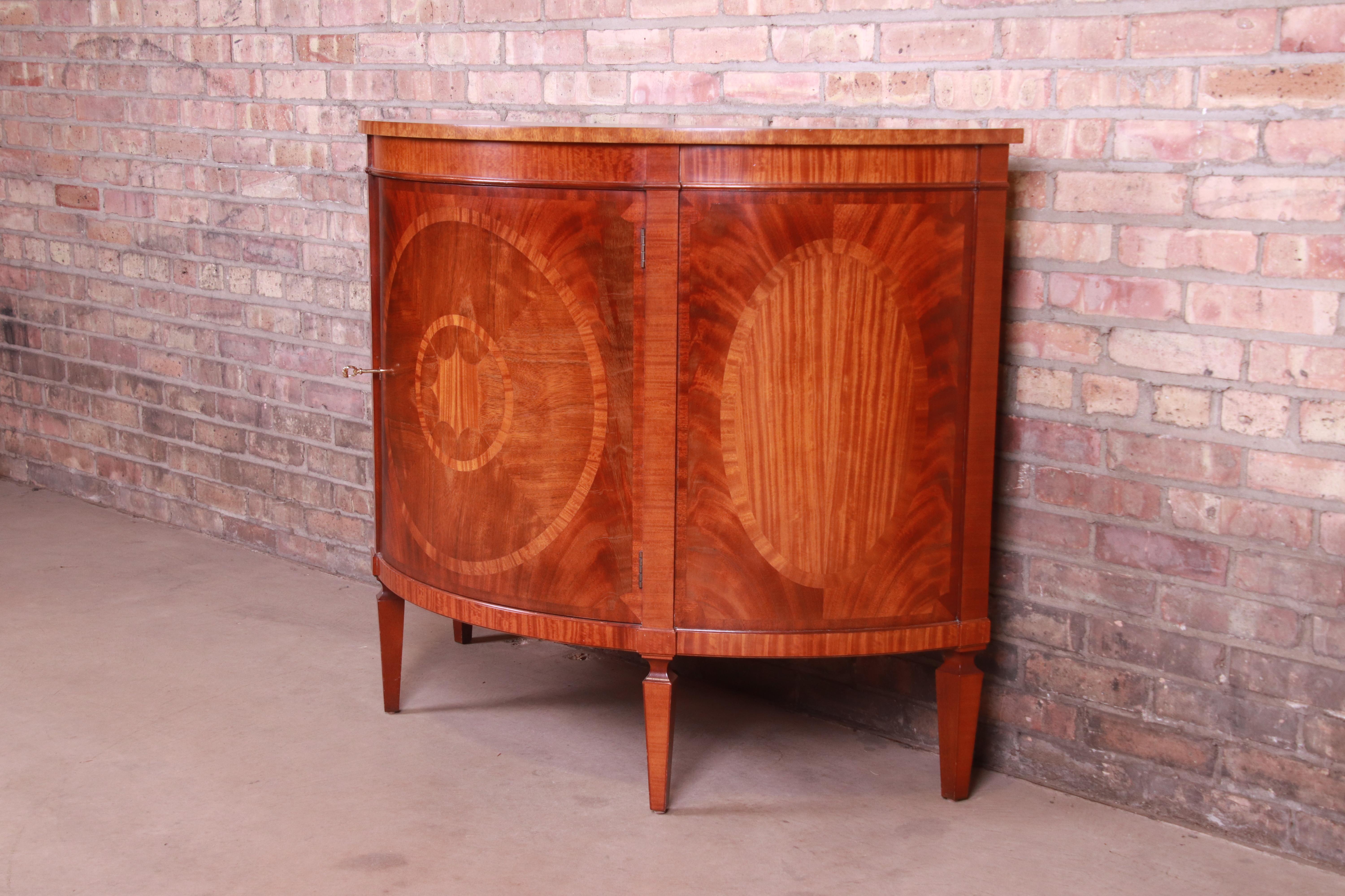 Baker Furniture Federal Inlaid Mahogany Demilune Cabinet or Sideboard In Good Condition In South Bend, IN
