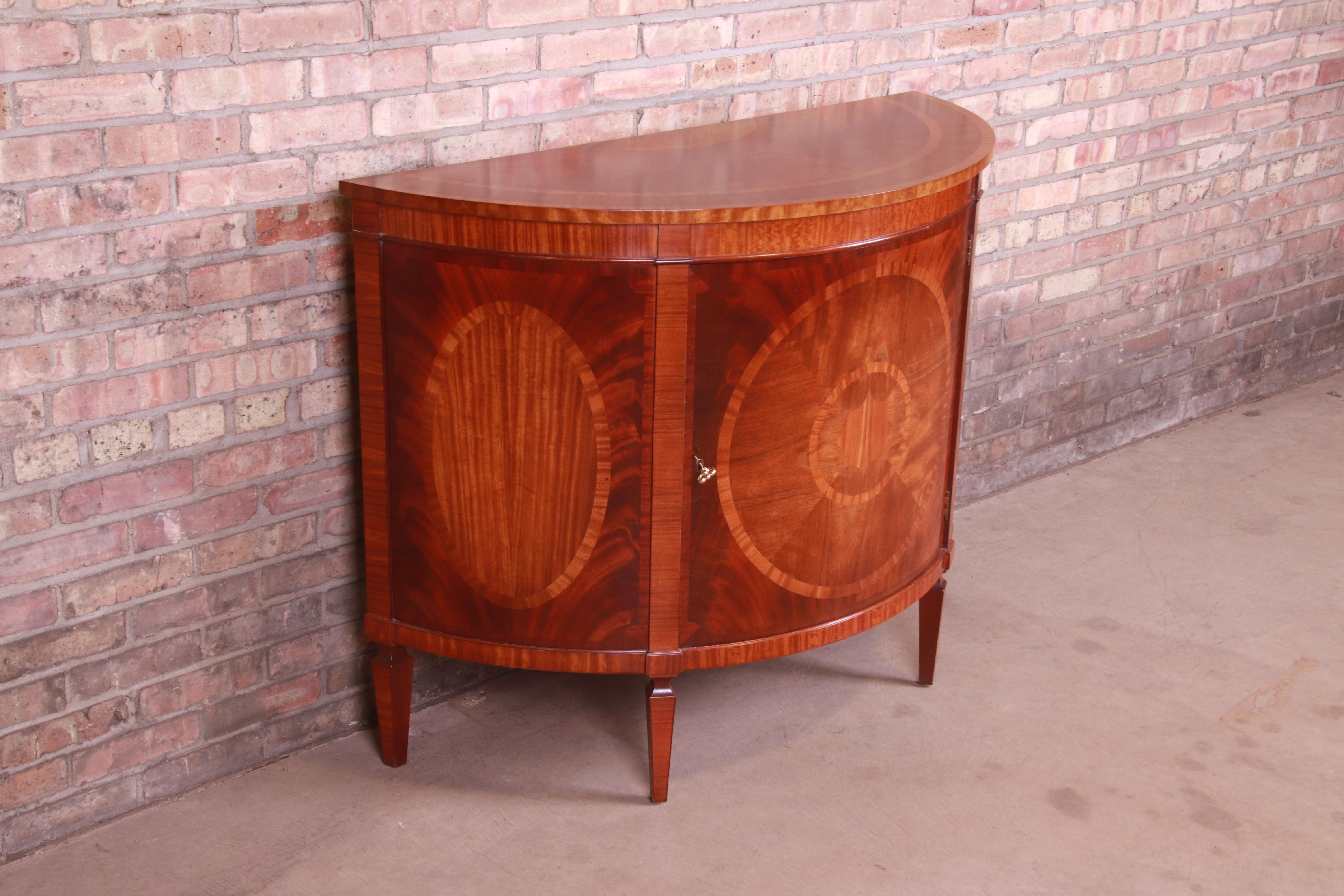 20th Century Baker Furniture Federal Inlaid Mahogany Demilune Cabinet or Sideboard