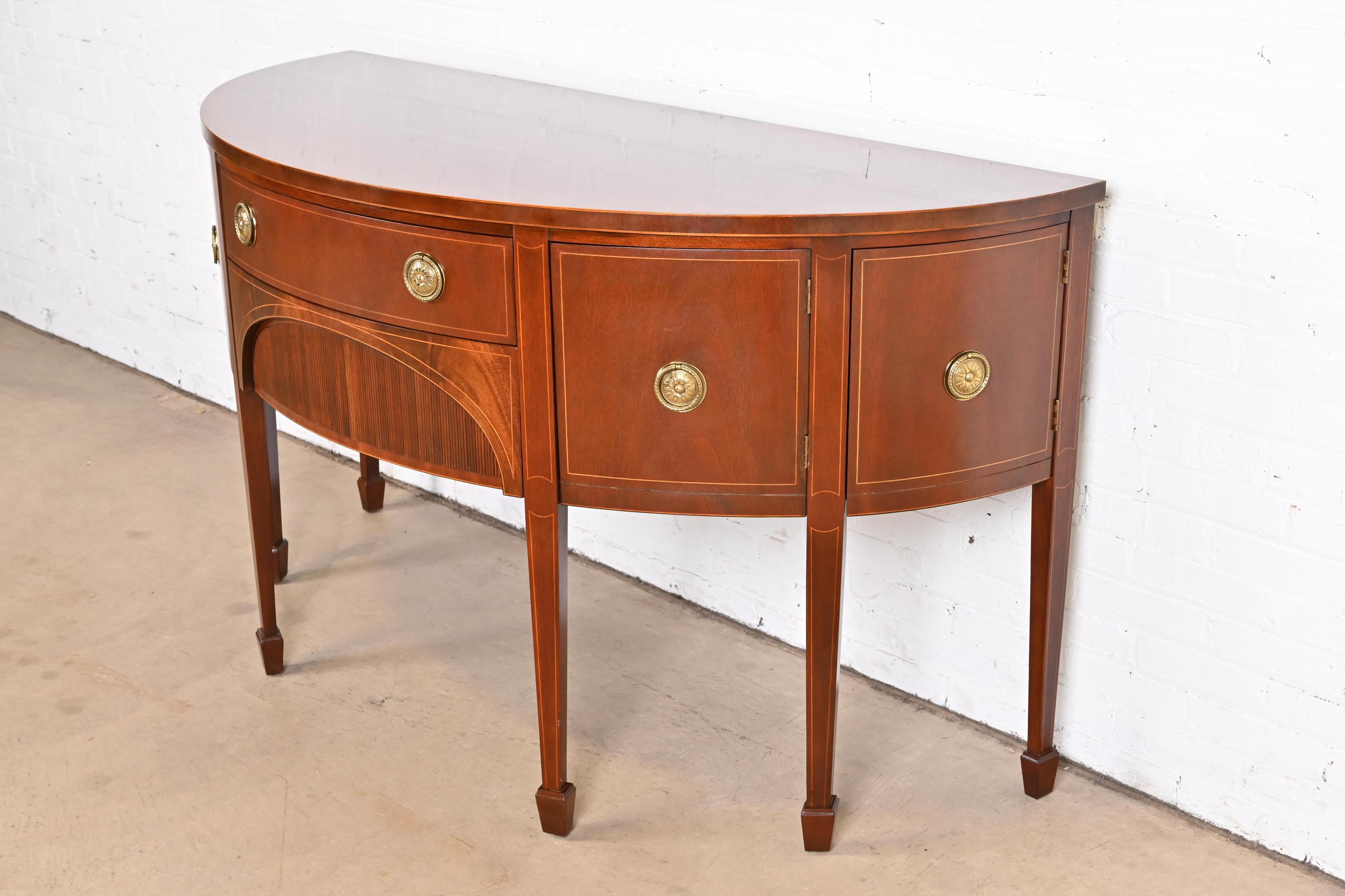 Baker Furniture Federal Inlaid Mahogany Demilune Sideboard In Good Condition In South Bend, IN