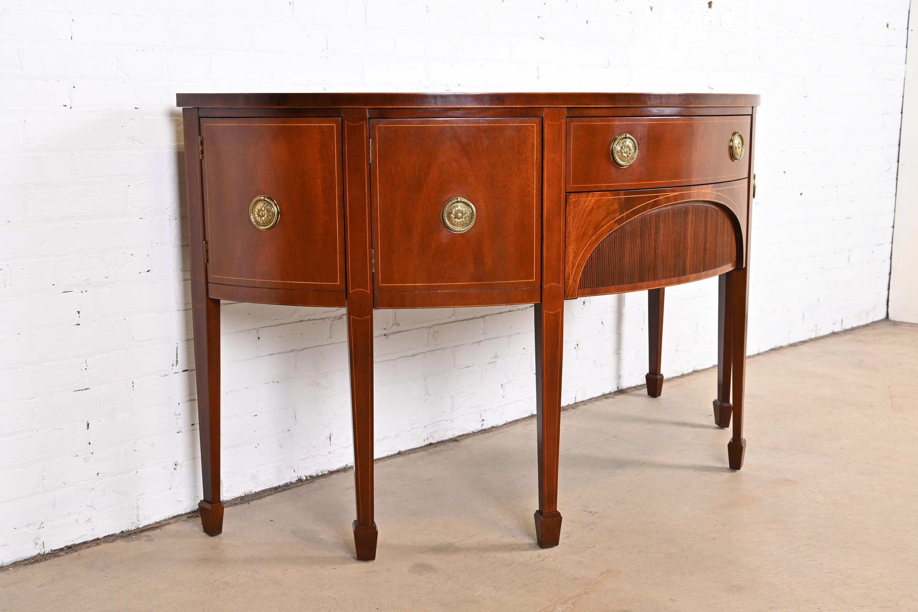 Brass Baker Furniture Federal Inlaid Mahogany Demilune Sideboard