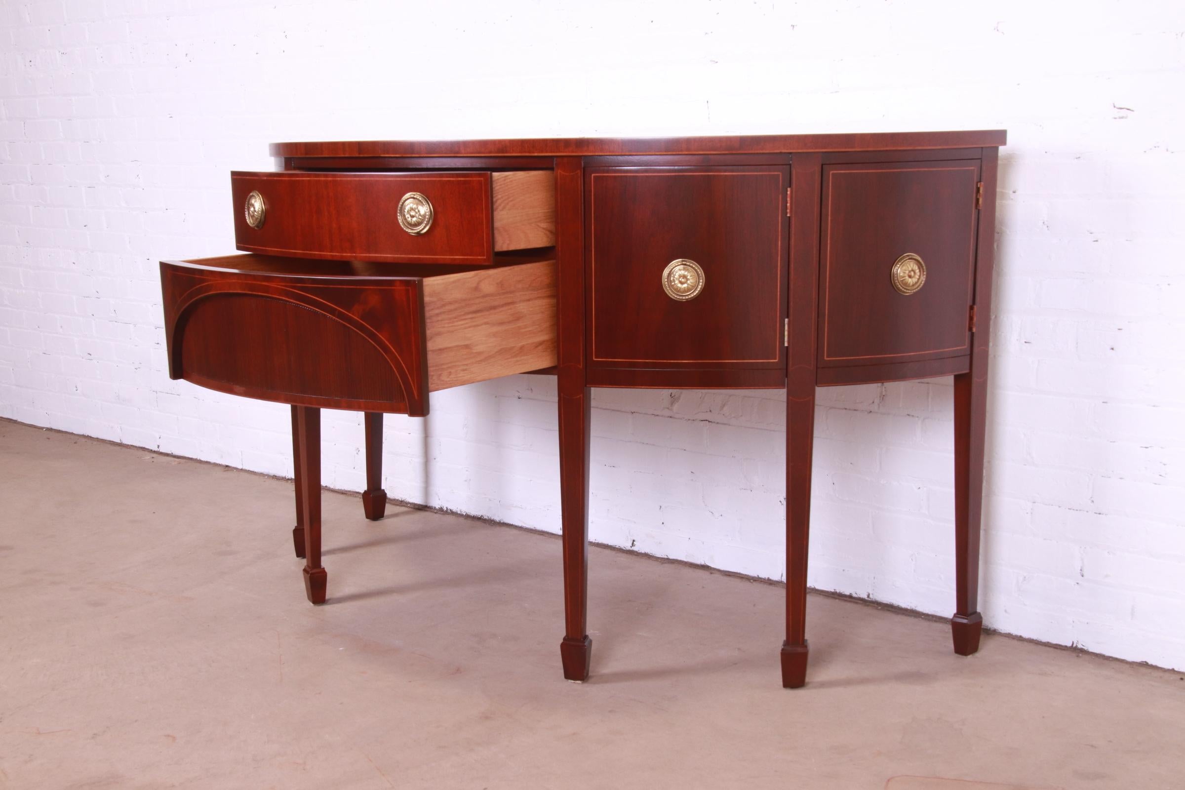 Baker Furniture Federal Inlaid Mahogany Demilune Sideboard, Newly Refinished For Sale 5
