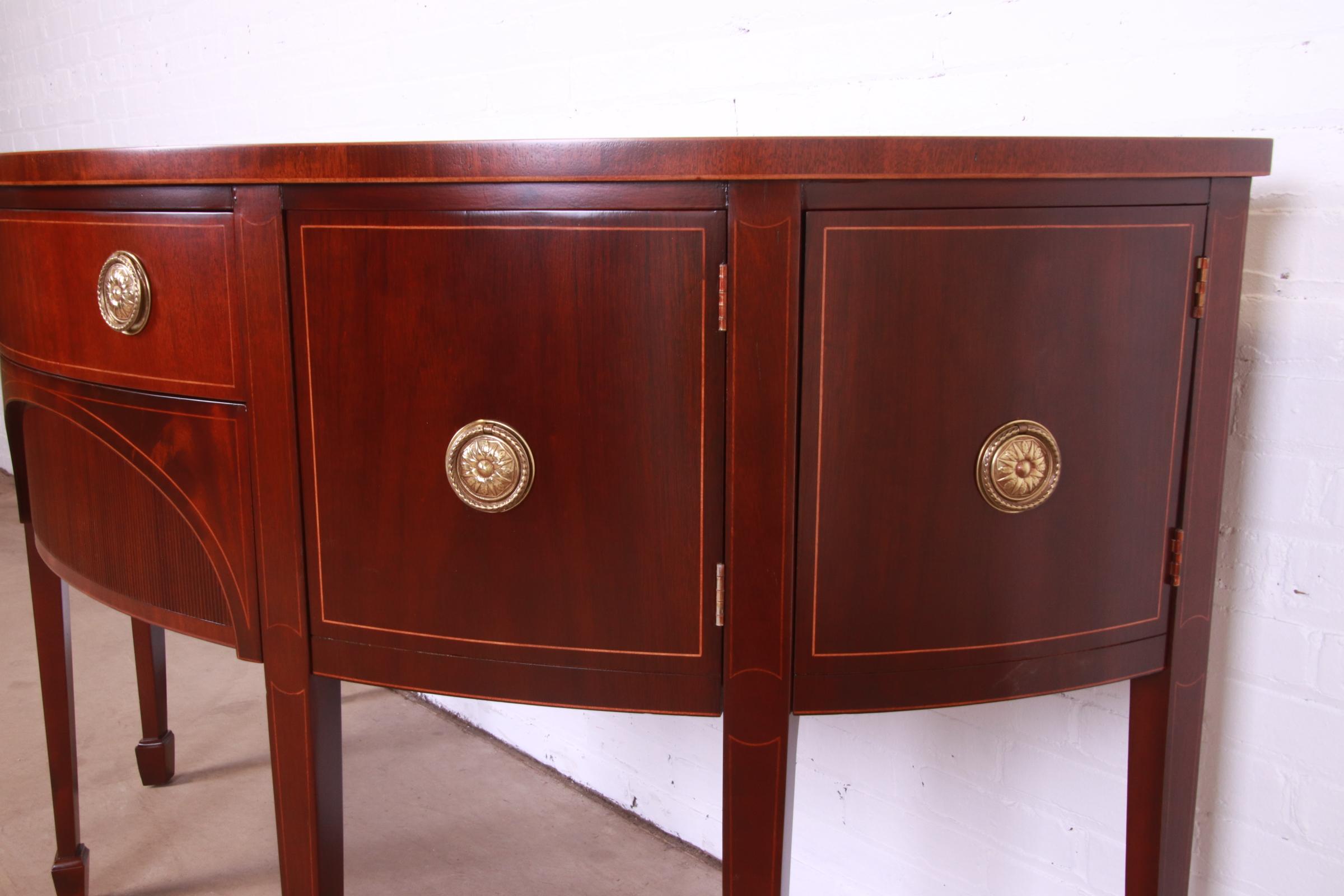 Baker Furniture Federal Inlaid Mahogany Demilune Sideboard, Newly Refinished For Sale 6