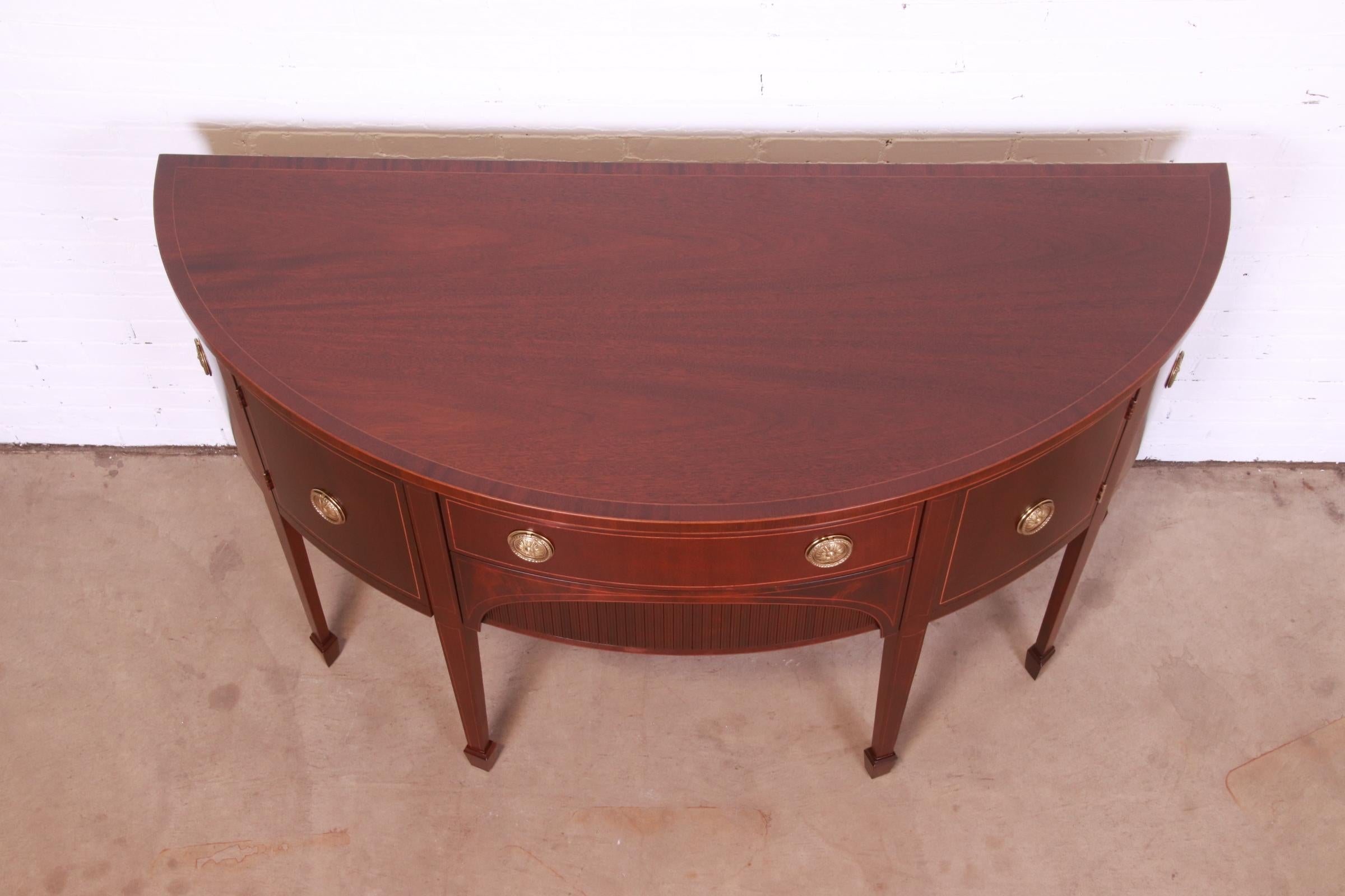 Baker Furniture Federal Inlaid Mahogany Demilune Sideboard, Newly Refinished For Sale 7