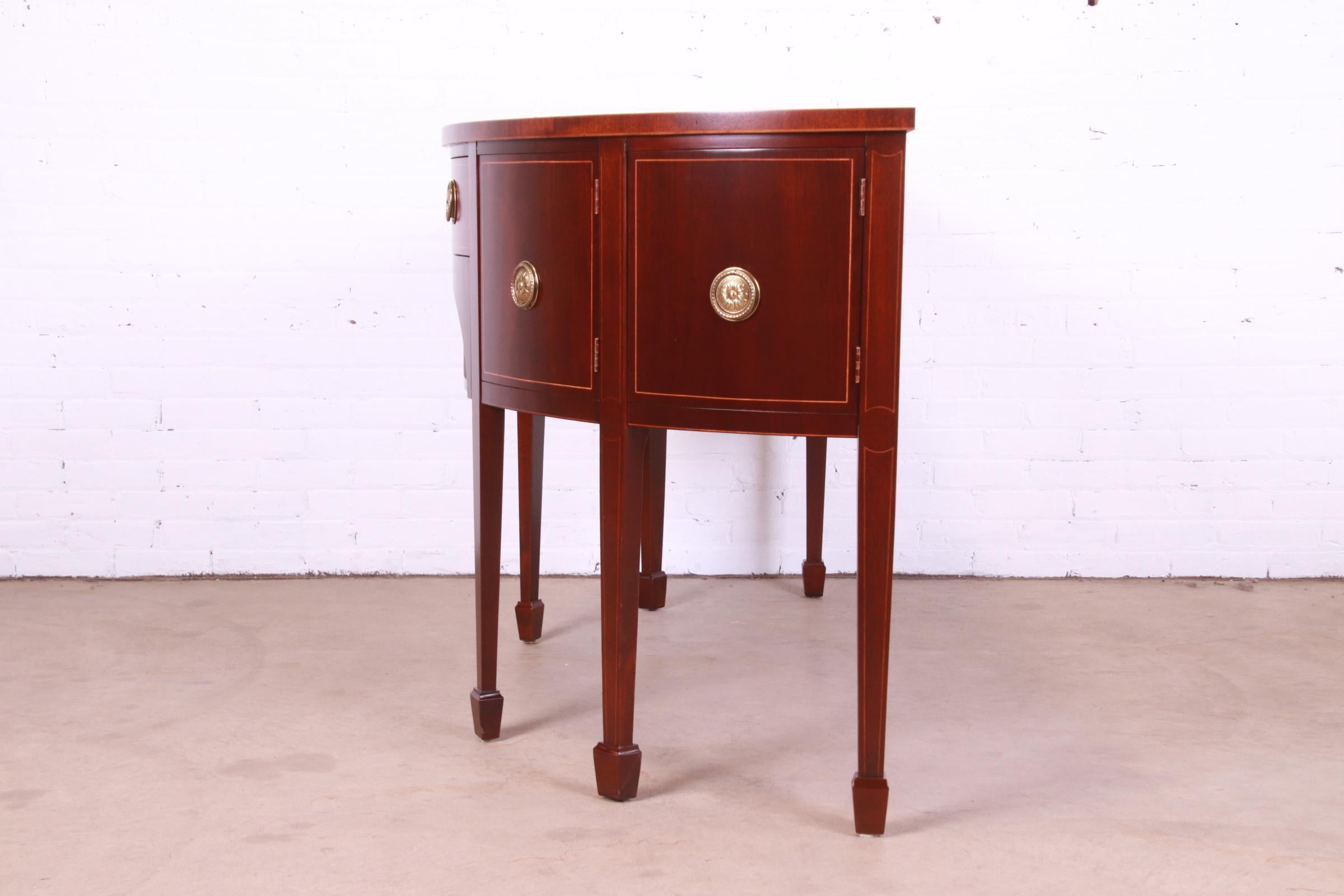 Baker Furniture Federal Inlaid Mahogany Demilune Sideboard, Newly Refinished For Sale 9