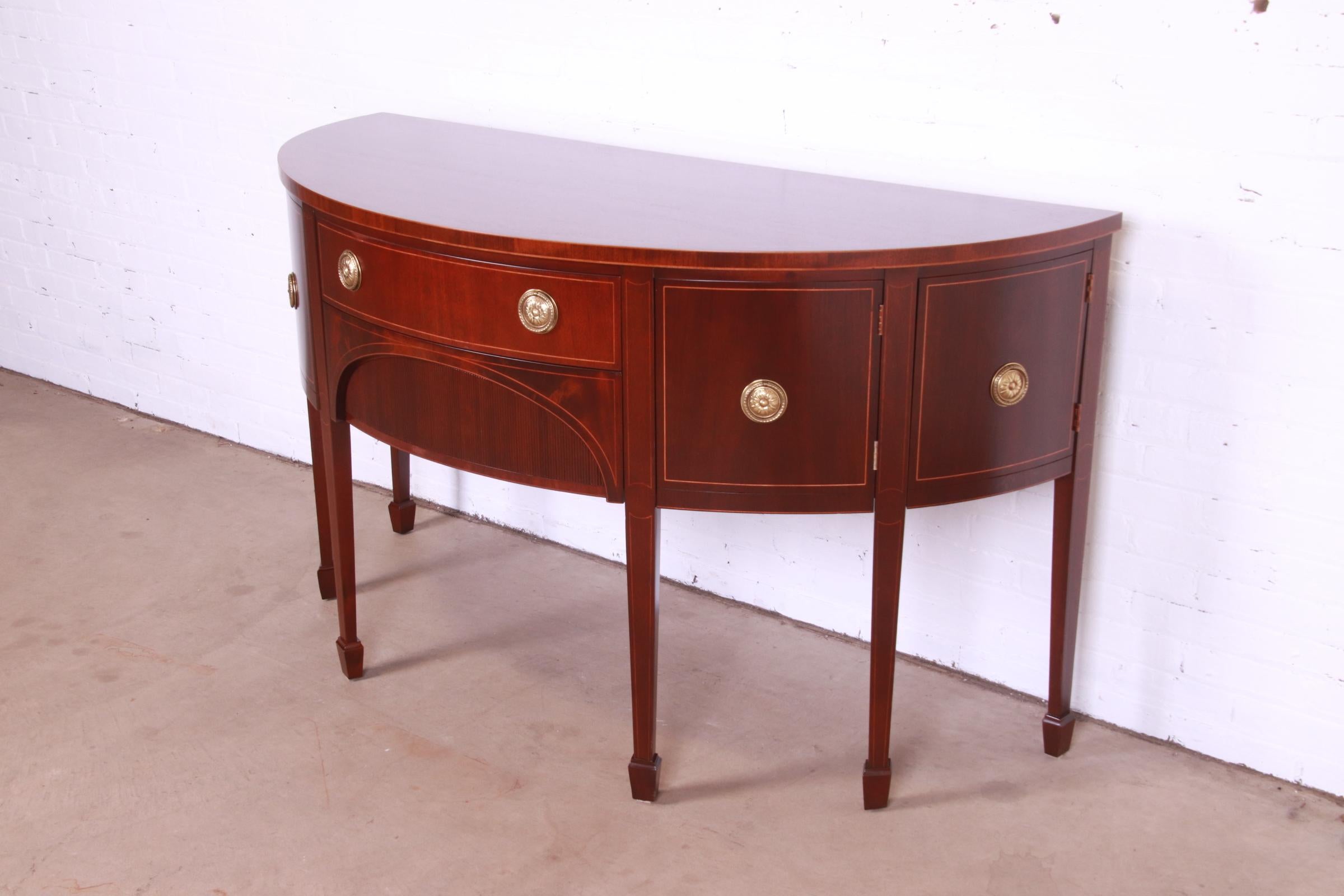 American Baker Furniture Federal Inlaid Mahogany Demilune Sideboard, Newly Refinished For Sale