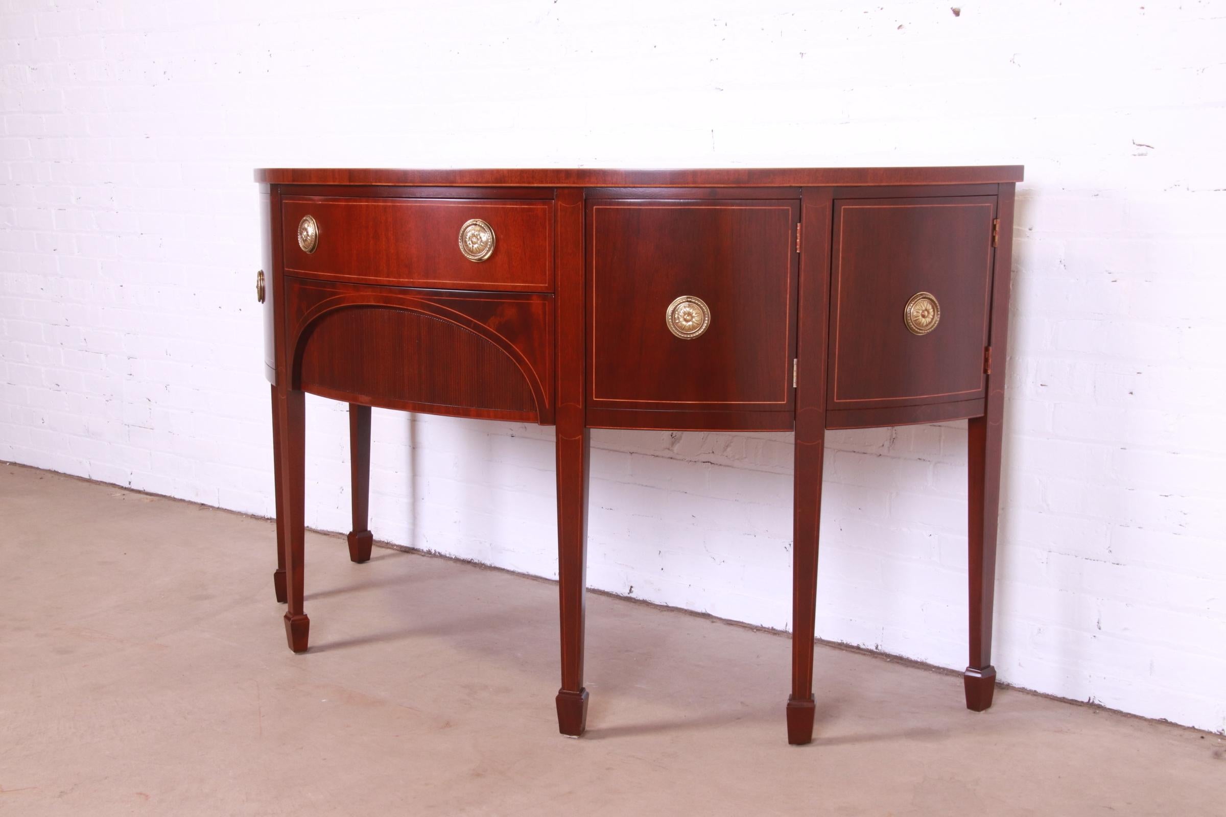 Baker Furniture Federal Inlaid Mahogany Demilune Sideboard, Newly Refinished In Good Condition For Sale In South Bend, IN