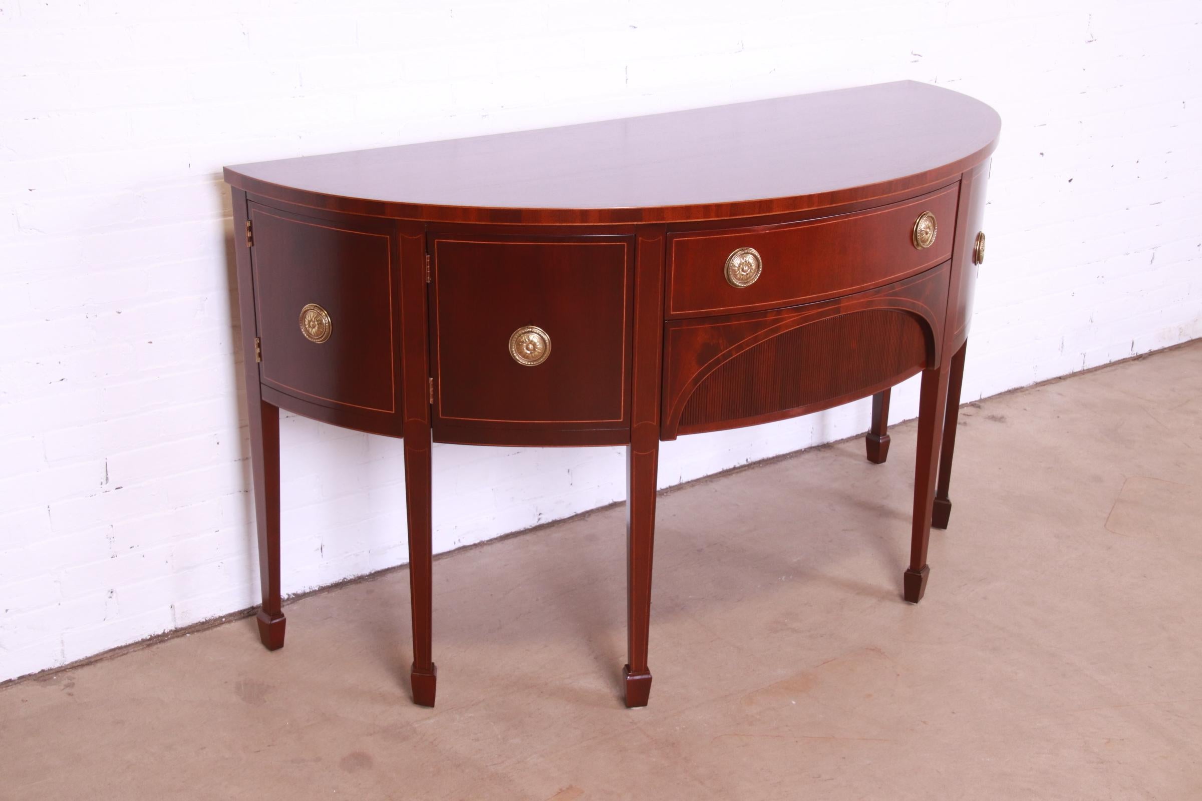 20th Century Baker Furniture Federal Inlaid Mahogany Demilune Sideboard, Newly Refinished For Sale