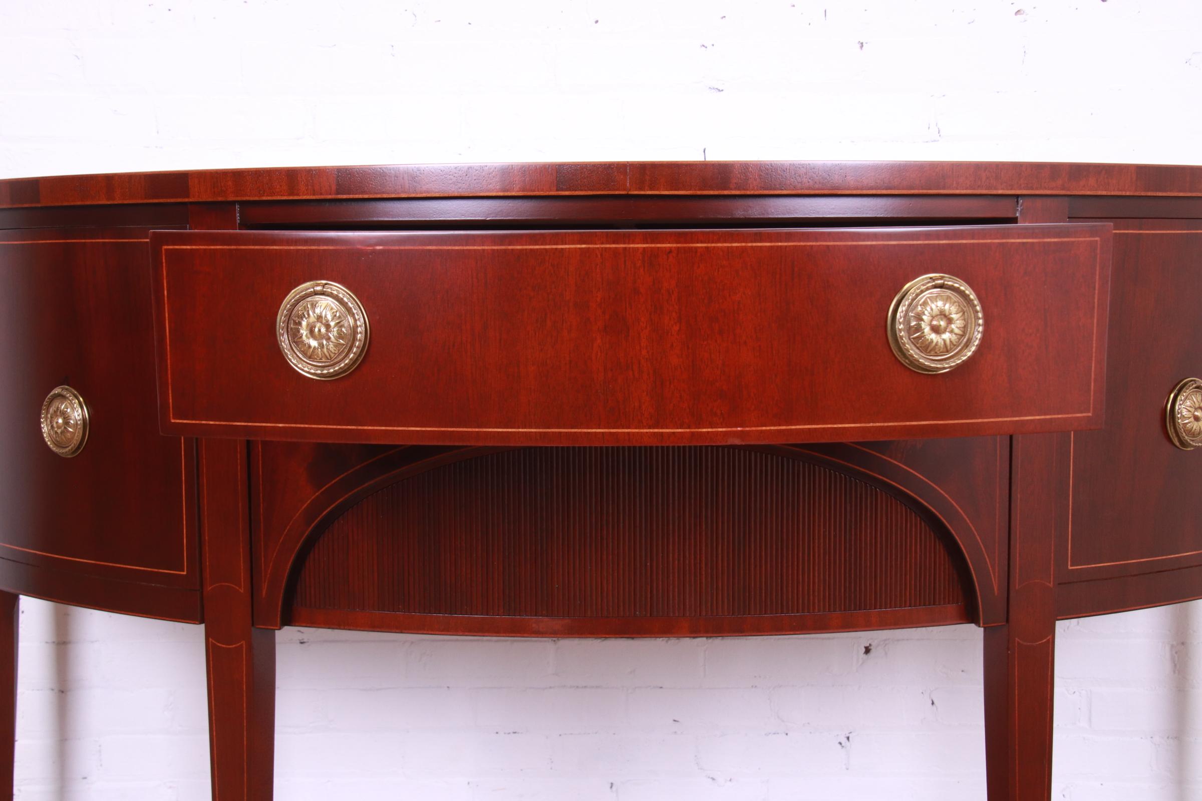 Baker Furniture Federal Inlaid Mahogany Demilune Sideboard, Newly Refinished For Sale 3