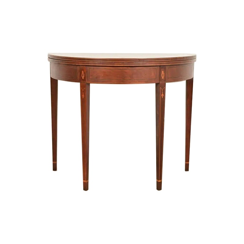 Baker Furniture Federal Inlaid Mahogany Flip-Top Demilune Console Table
