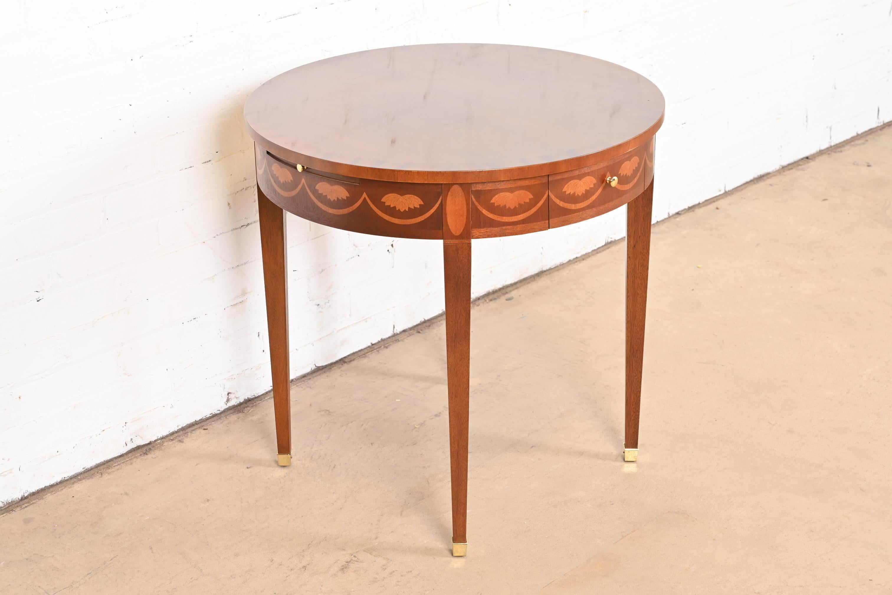 Brass Baker Furniture Federal Inlaid Mahogany Tea Table or Occasional Side Table For Sale