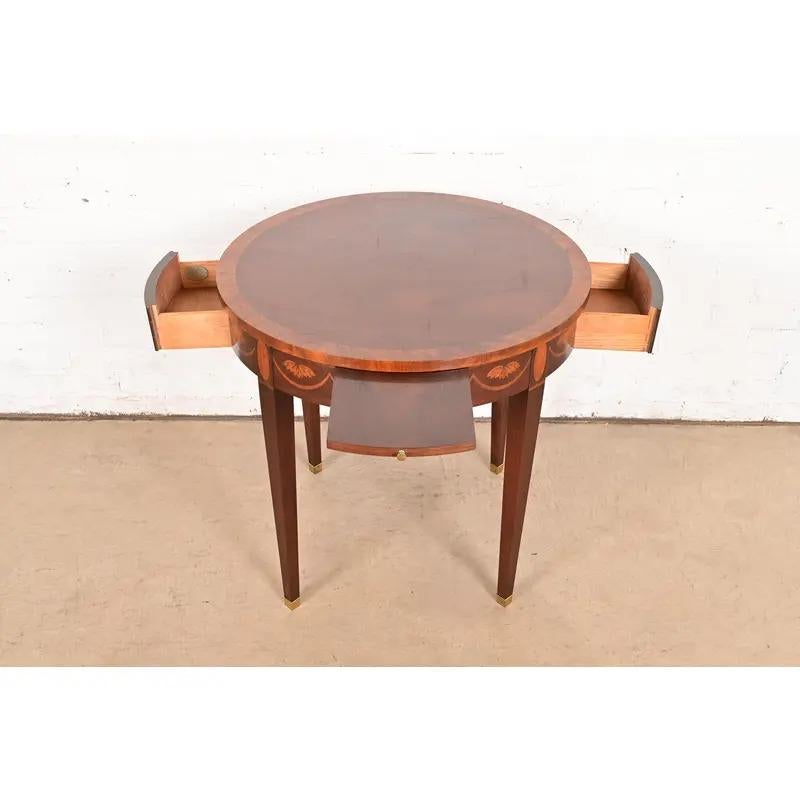 Brass Baker Furniture Federal Inlaid Mahogany Tea Table or Occasional Side Table For Sale