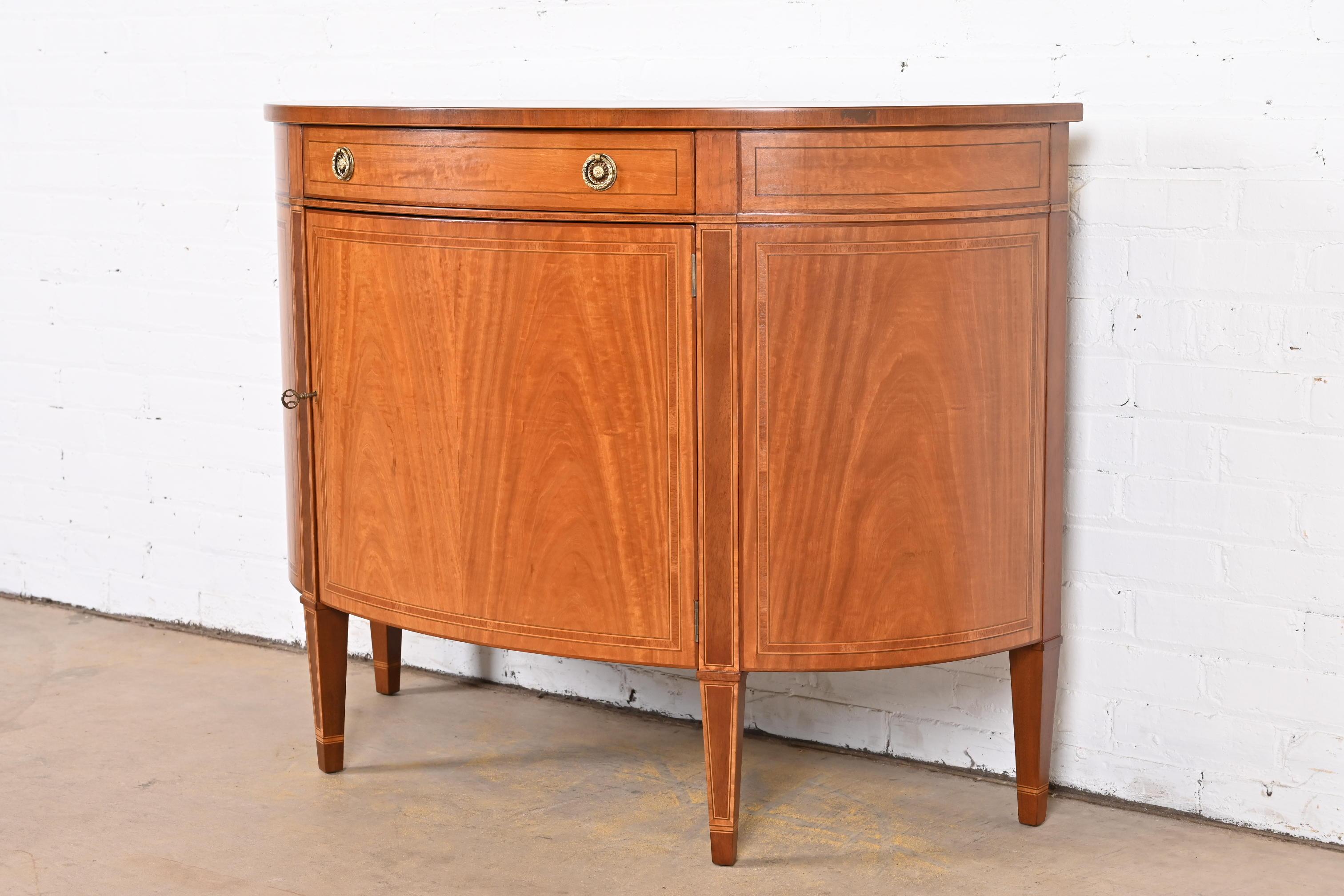 American Baker Furniture Federal Mahogany and Satinwood Demilune Cabinet, Refinished