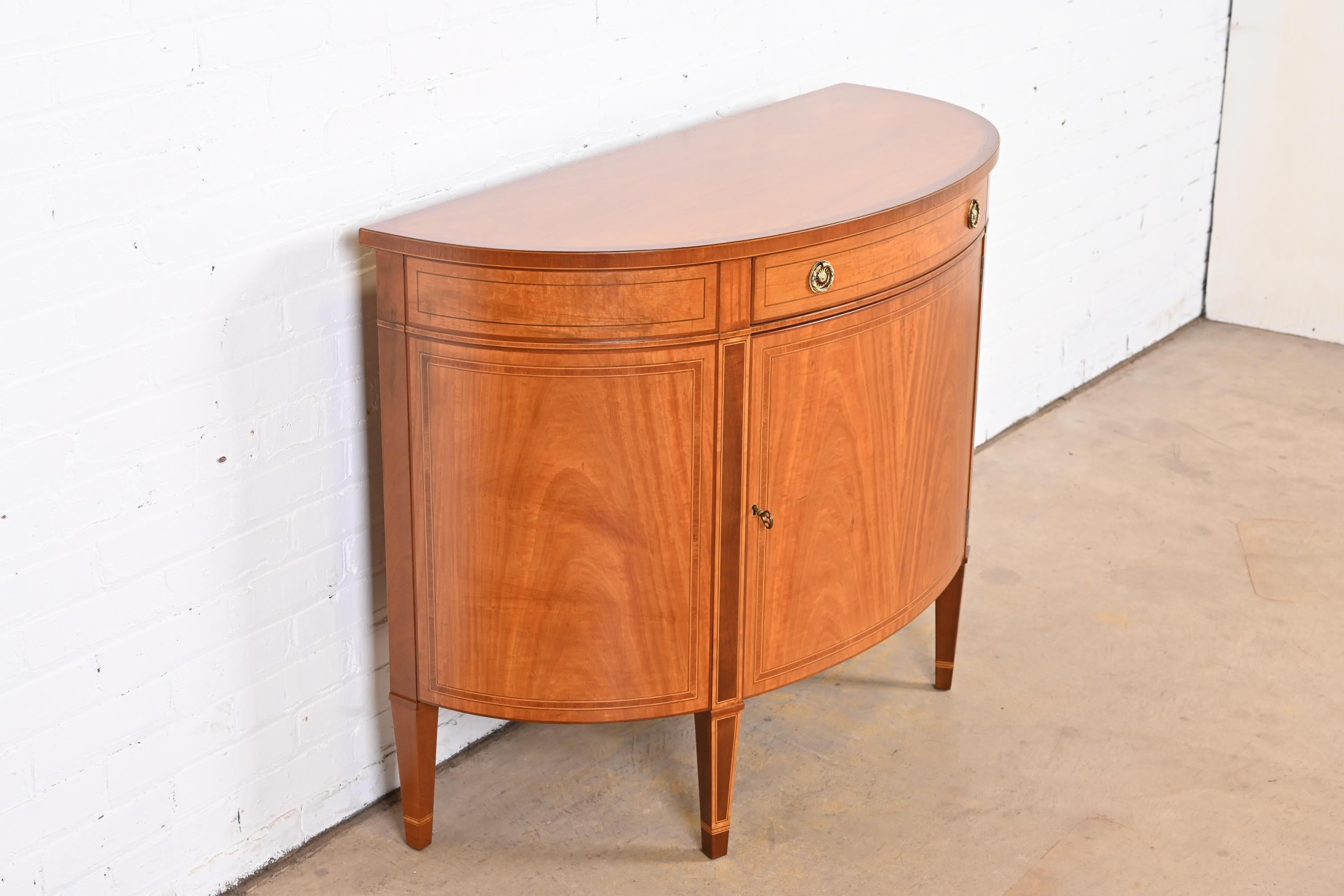 20th Century Baker Furniture Federal Mahogany and Satinwood Demilune Cabinet, Refinished