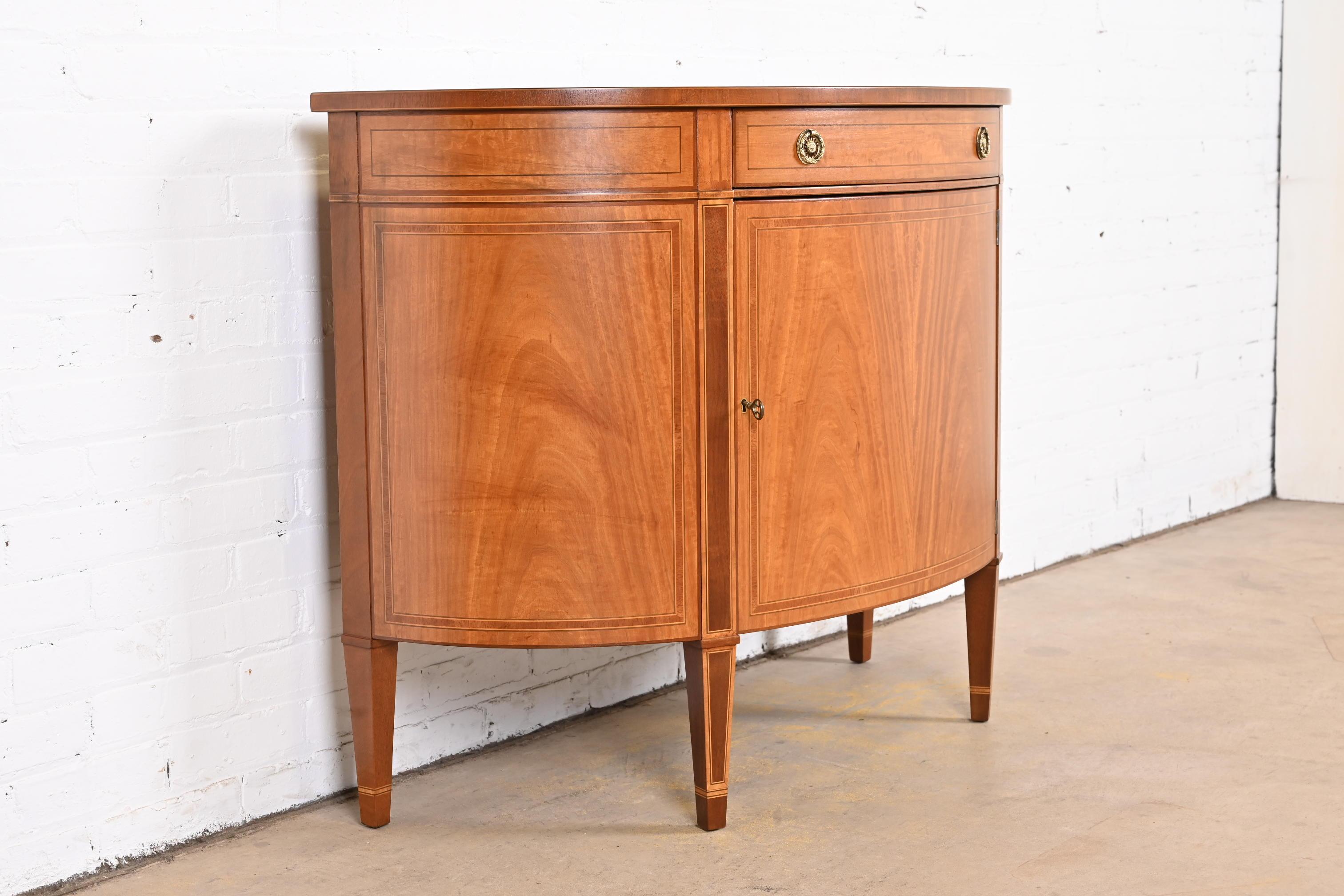 Baker Furniture Federal Mahogany and Satinwood Demilune Cabinet, Refinished 1