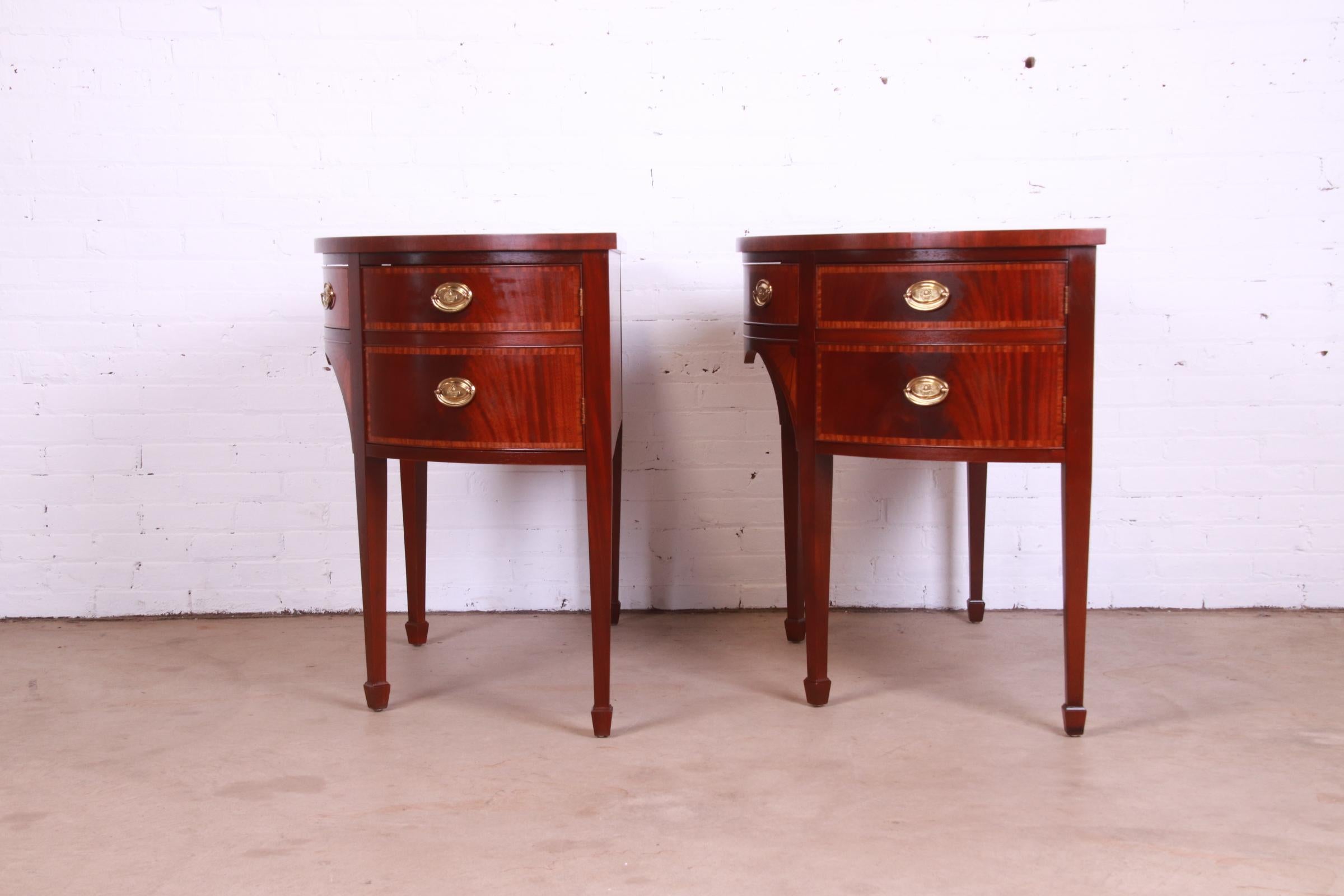 Baker Furniture Federal Mahogany and Satinwood Demilune Sideboards, Pair 7