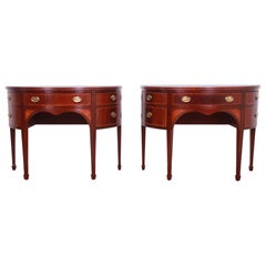 Baker Furniture Federal Mahogany and Satinwood Demilune Sideboards, Pair