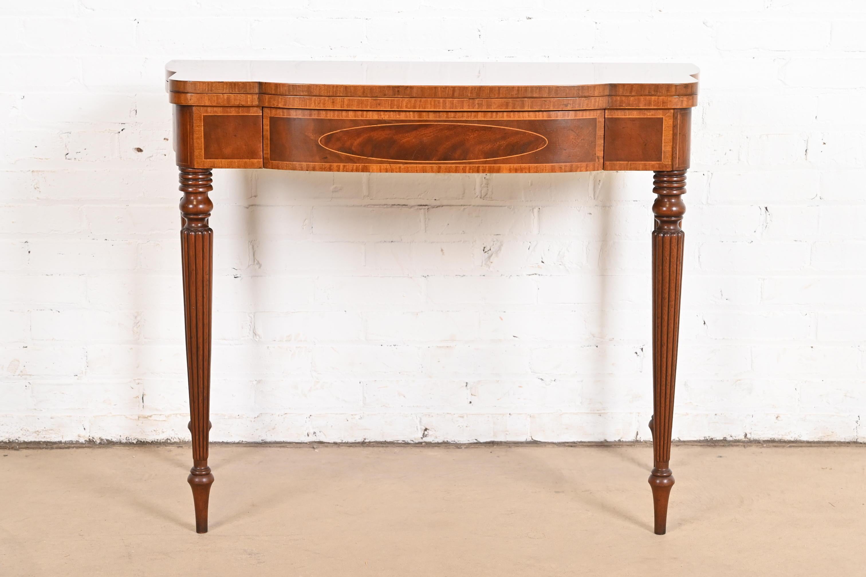 American Baker Furniture Federal Mahogany and Satinwood Flip-Top Console or Game Table For Sale