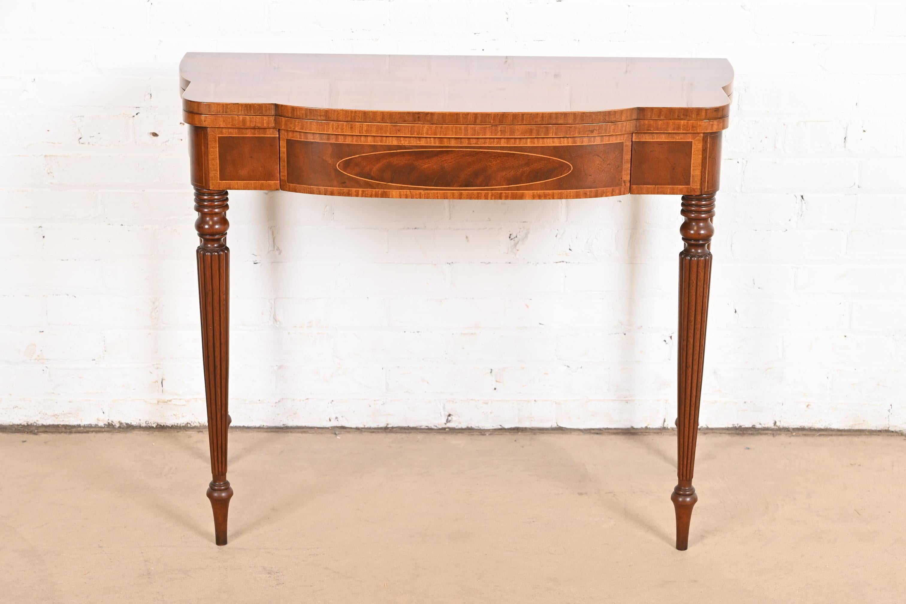 Baker Furniture Federal Mahogany and Satinwood Flip-Top Console or Game Table In Good Condition For Sale In South Bend, IN