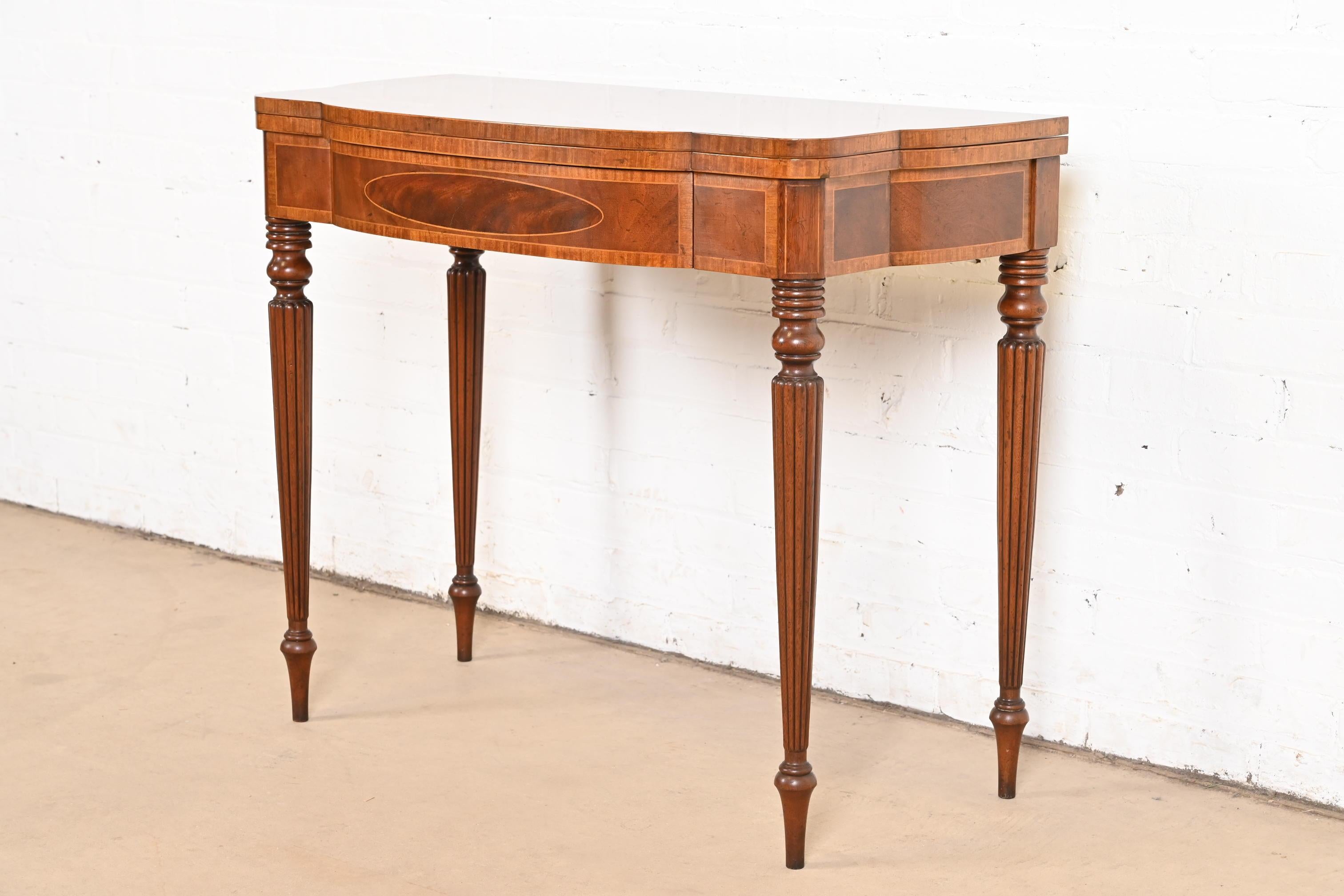 Late 20th Century Baker Furniture Federal Mahogany and Satinwood Flip-Top Console or Game Table For Sale