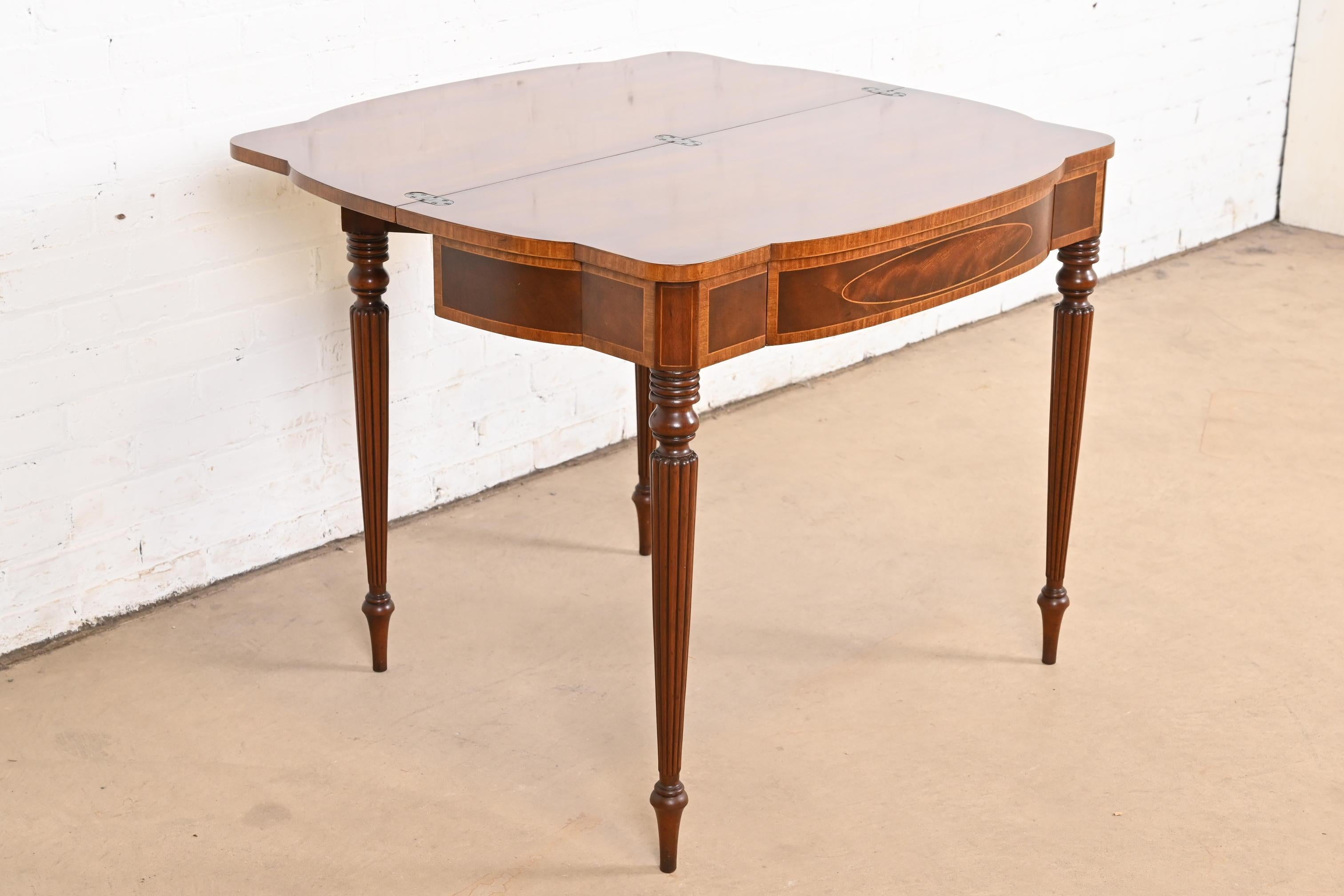 Baker Furniture Federal Mahogany and Satinwood Flip-Top Console or Game Table For Sale 1